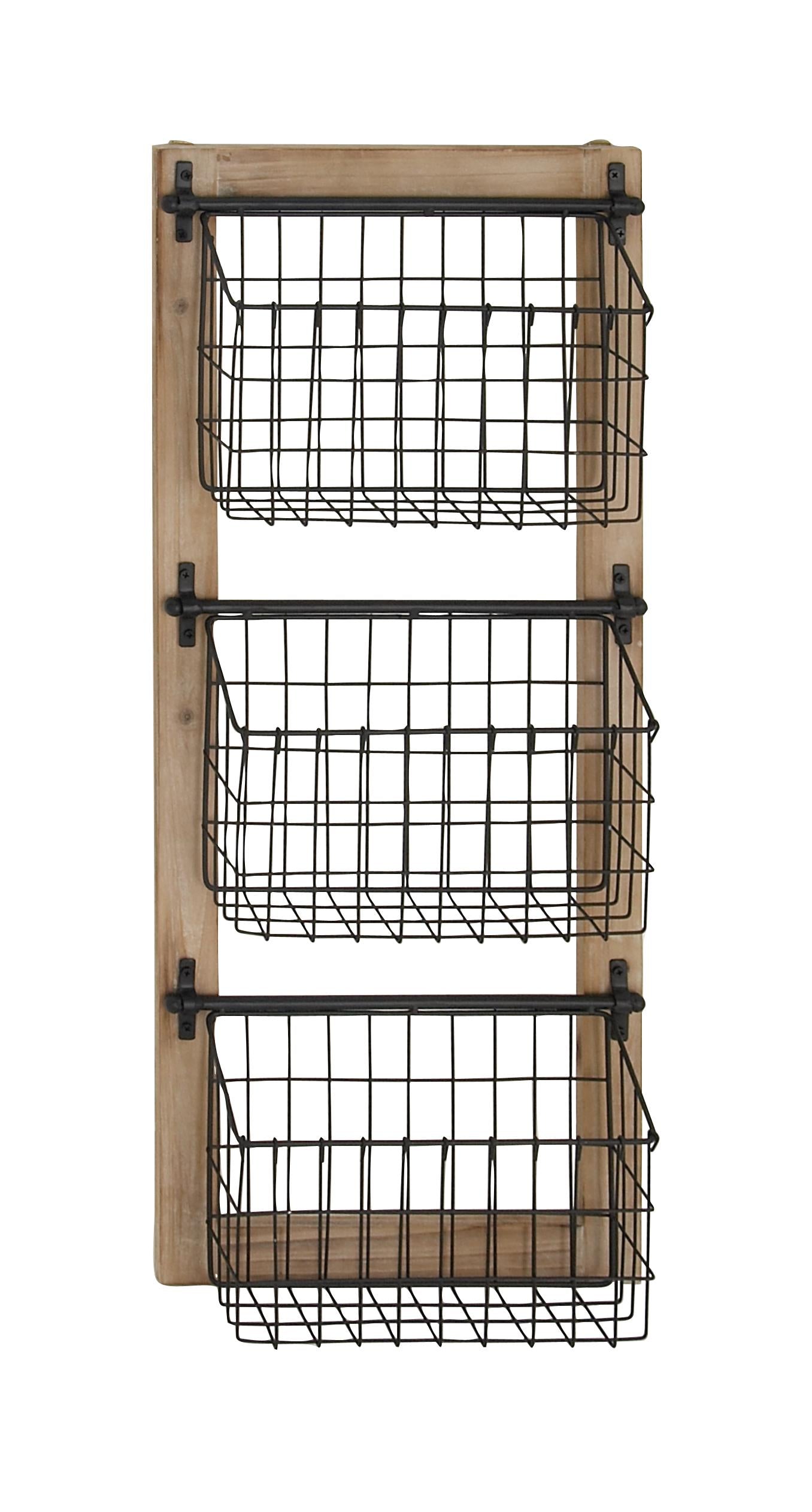 Black Metal 3 Slot Decorative Magazine Rack Holder with Suspended Baskets