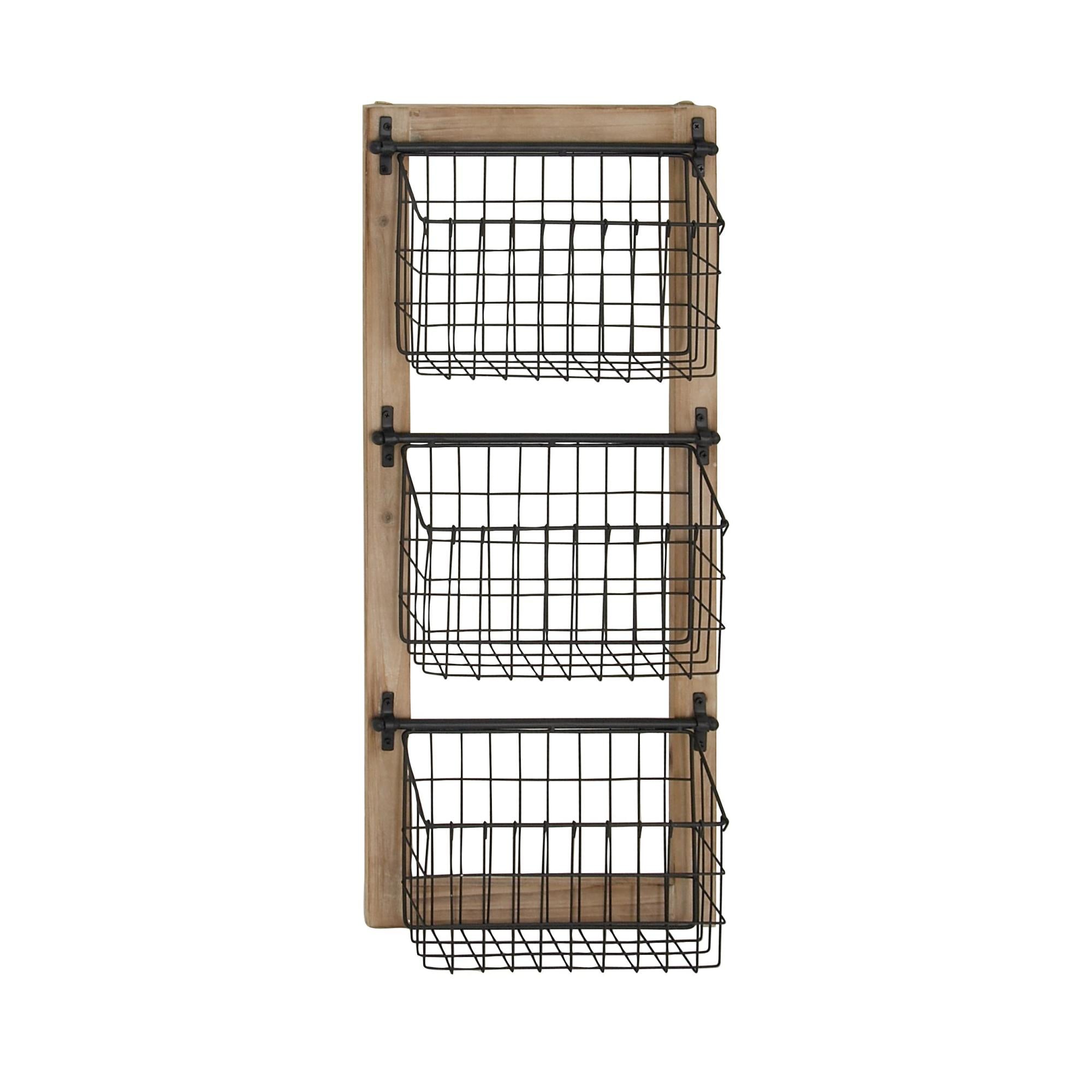 Black Metal 2 or 3 Slot Decorative Magazine Rack Holder with Suspended Baskets