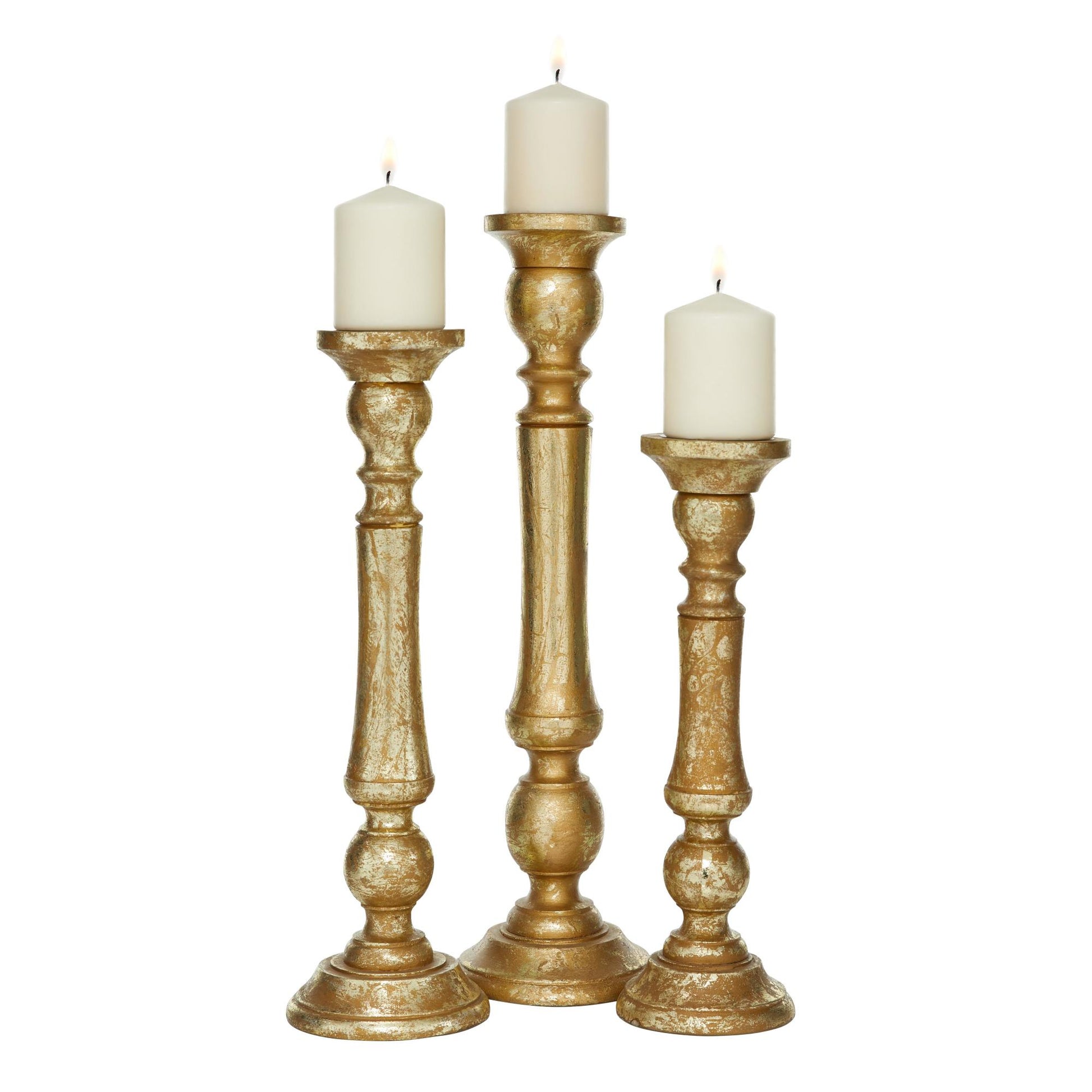 Set of 3 Gold Mango Wood Decorative Candle Holder