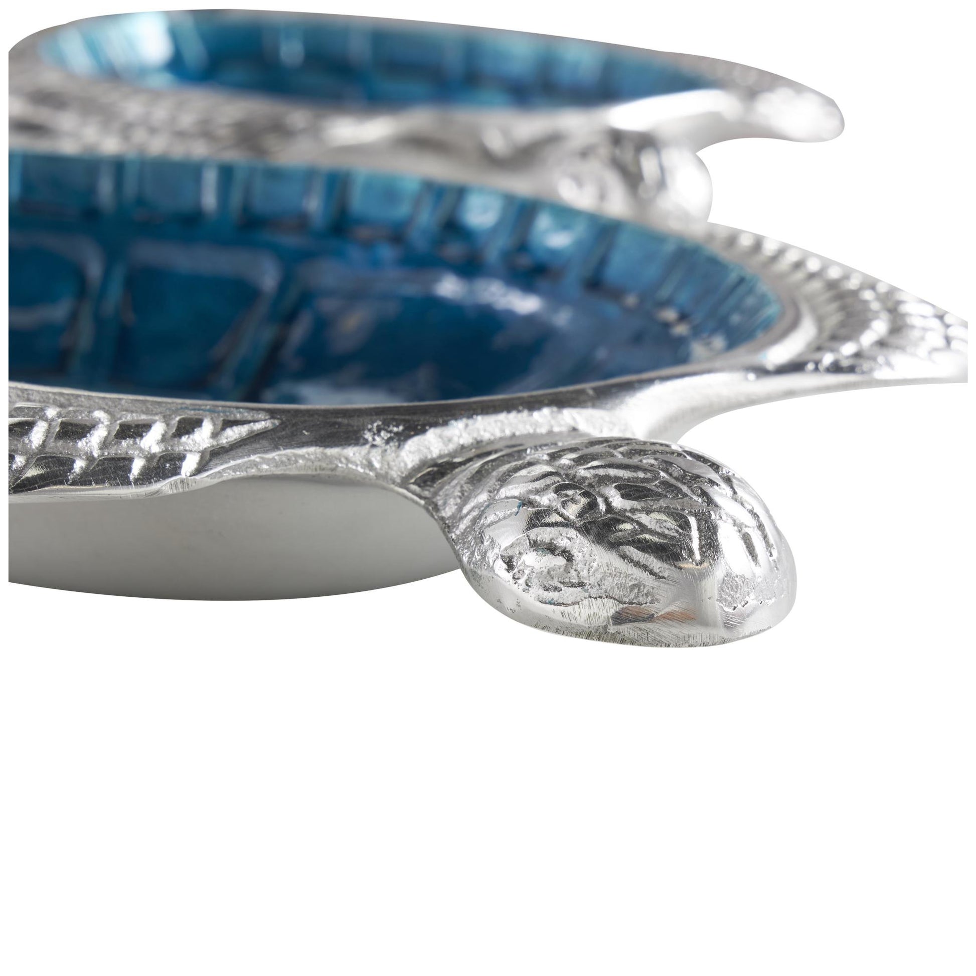 Set of 2 Turtle Aluminum Metal Handmade Enameled Large Decorative Bowl with Silver Metal Exterior