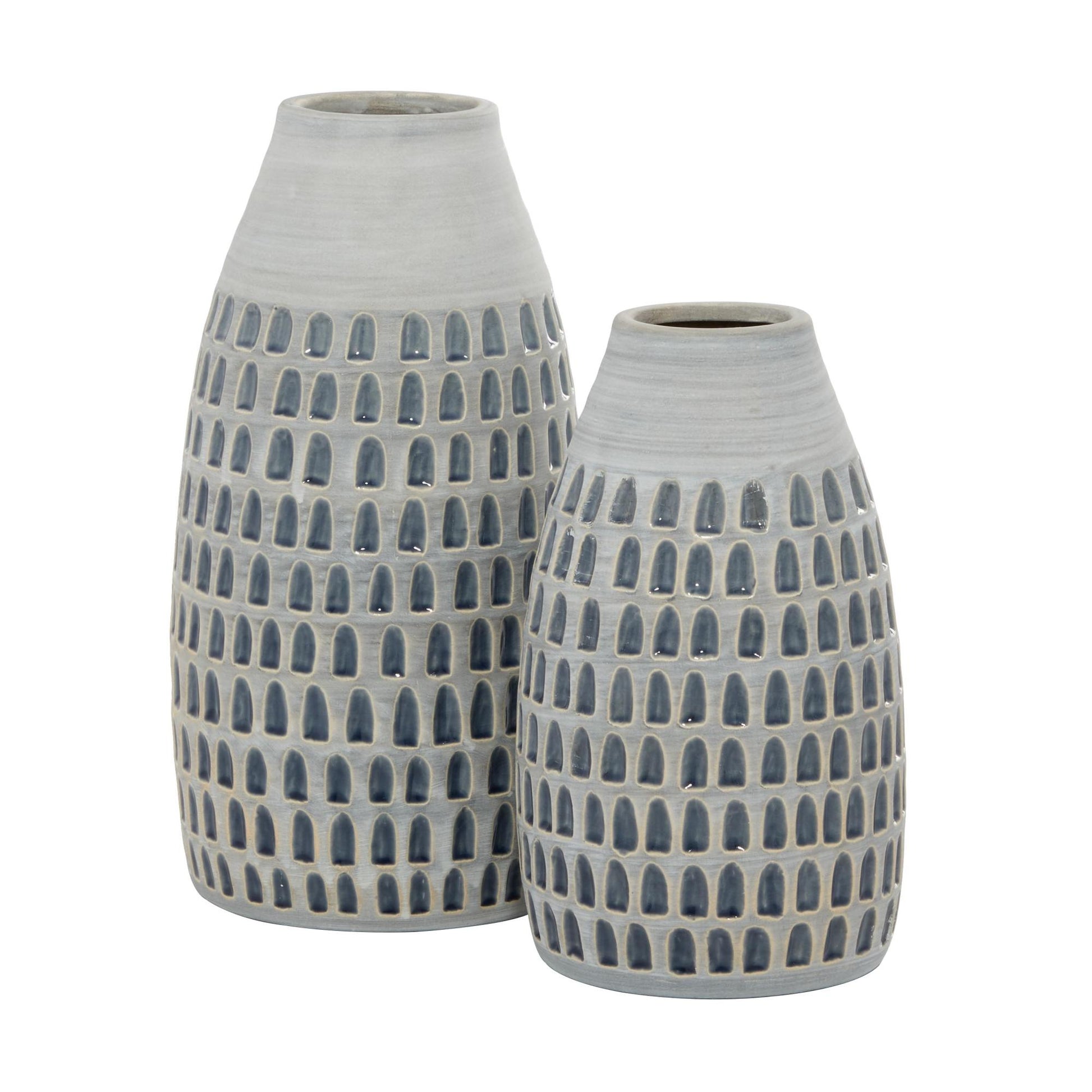 Set of 2 Gray Ceramic Handmade Decorative Vase