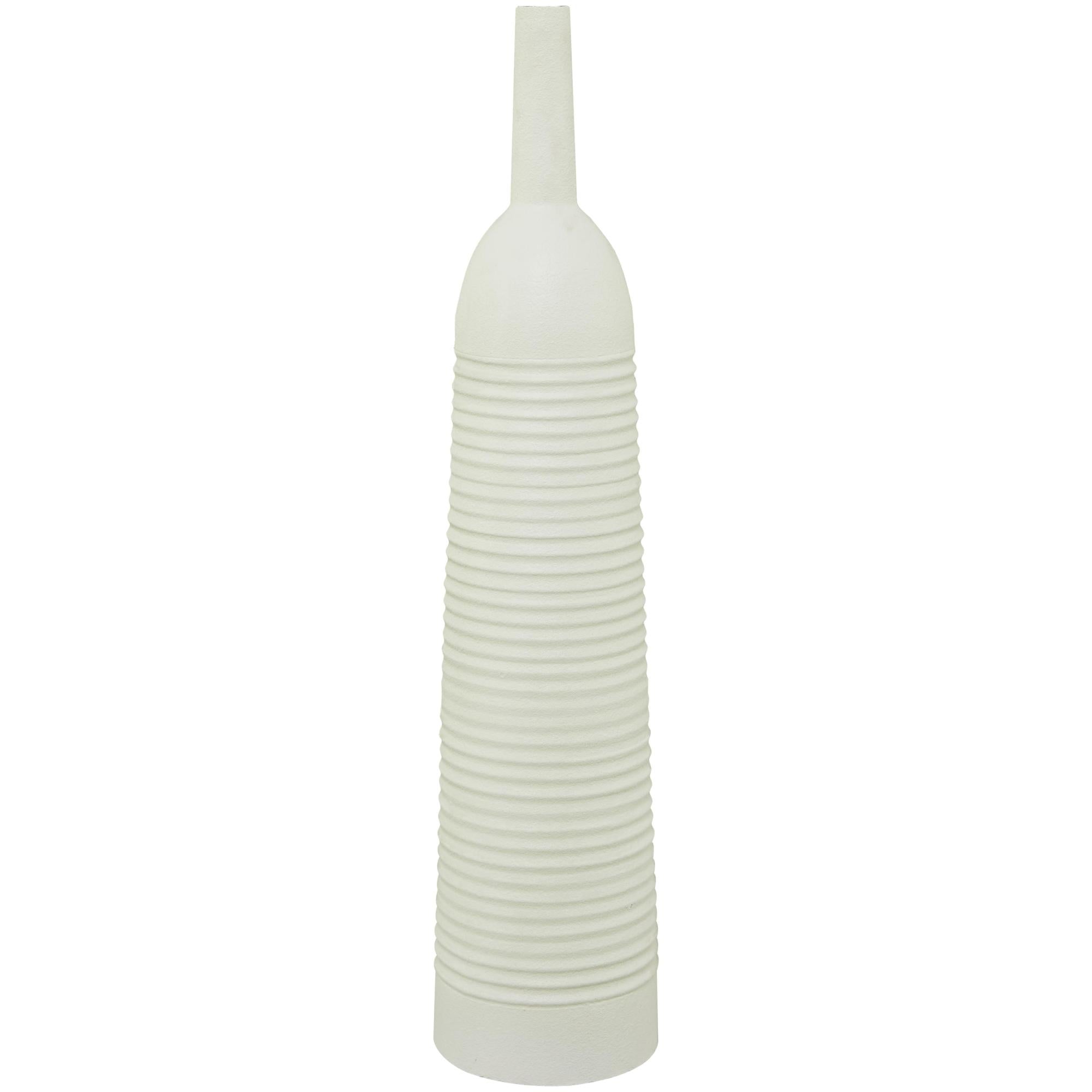 White Metal Grooved Decorative Vase