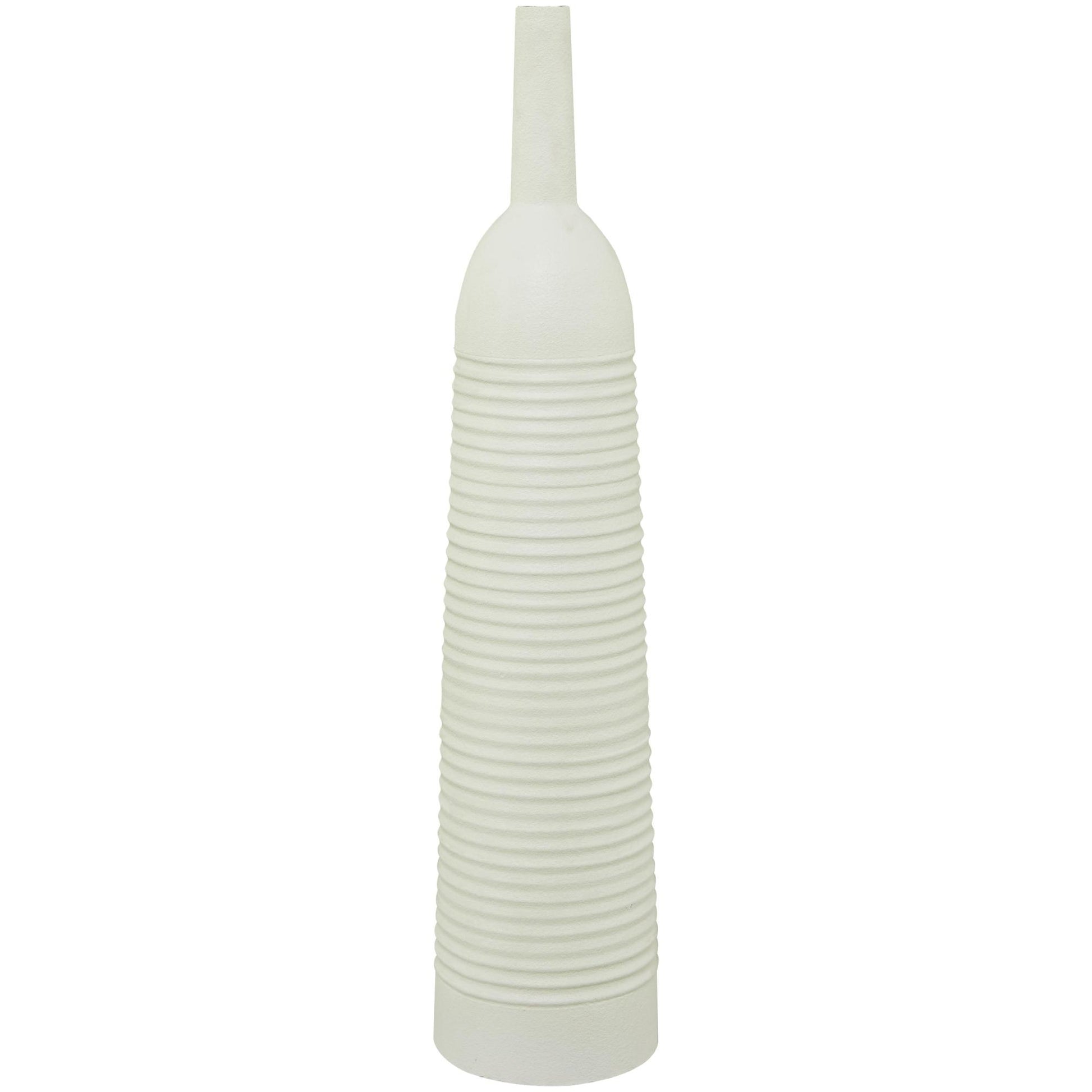 White Metal Grooved Decorative Vase