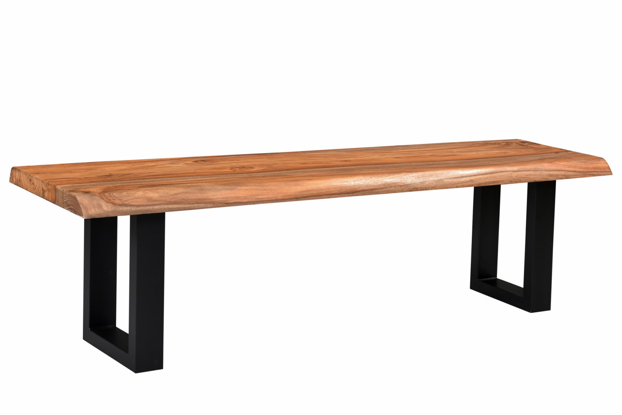 Brown Sheesham Wood Home Bench with Natural Wood Grain and Black Iron Framed Legs