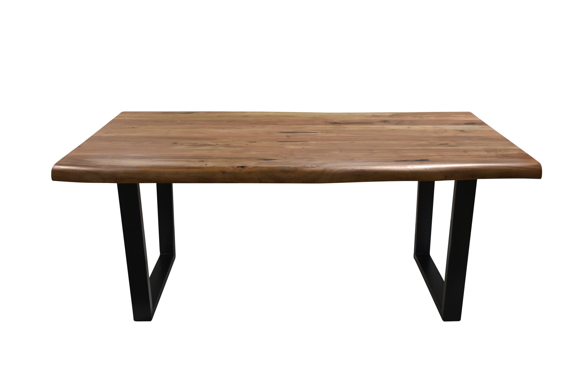 Brown Wood Kitchen Dining Table with Black Iron Framed Legs and Natural Wood Grains