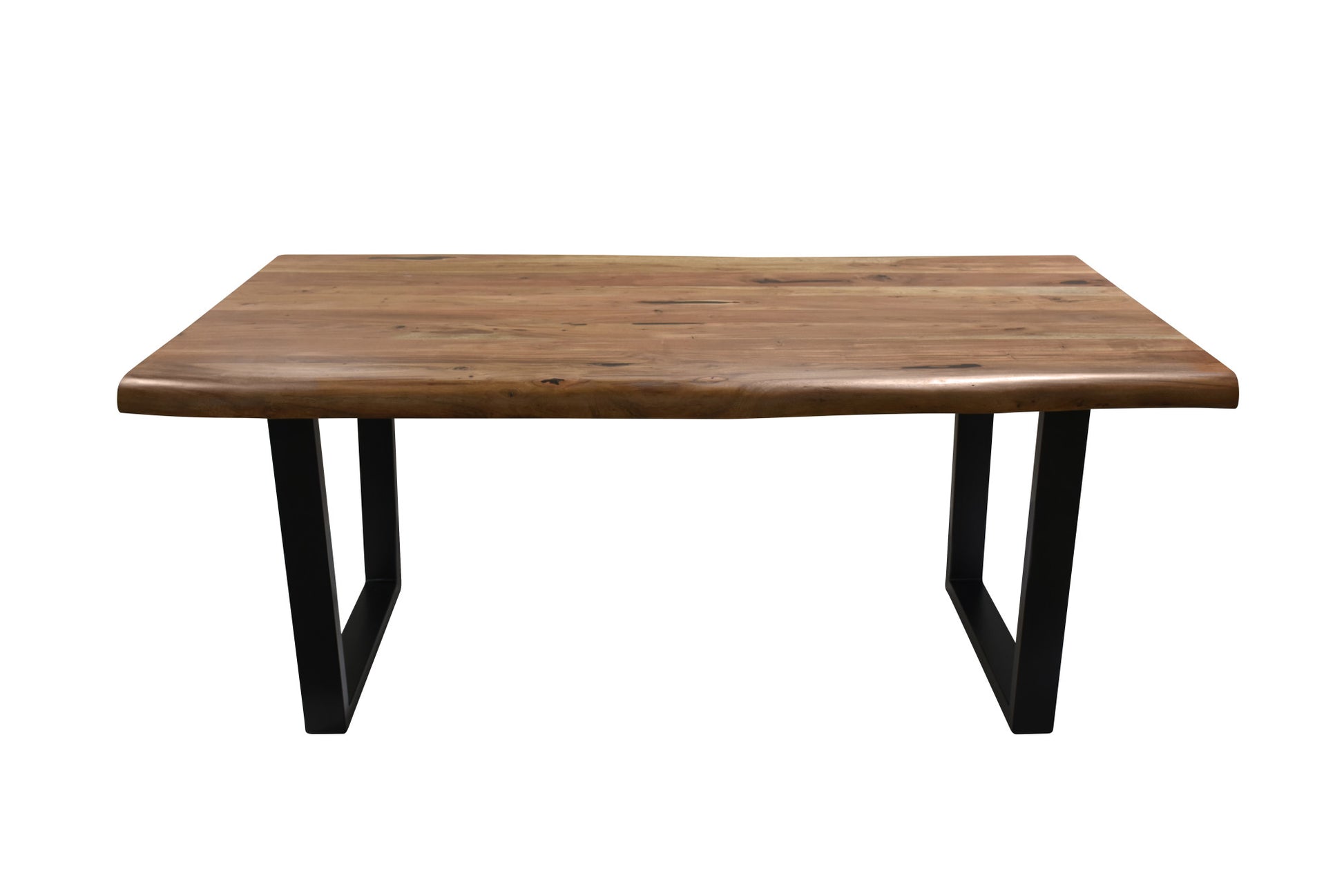 Brown Wood Kitchen Dining Table with Black Iron Framed Legs and Natural Wood Grains