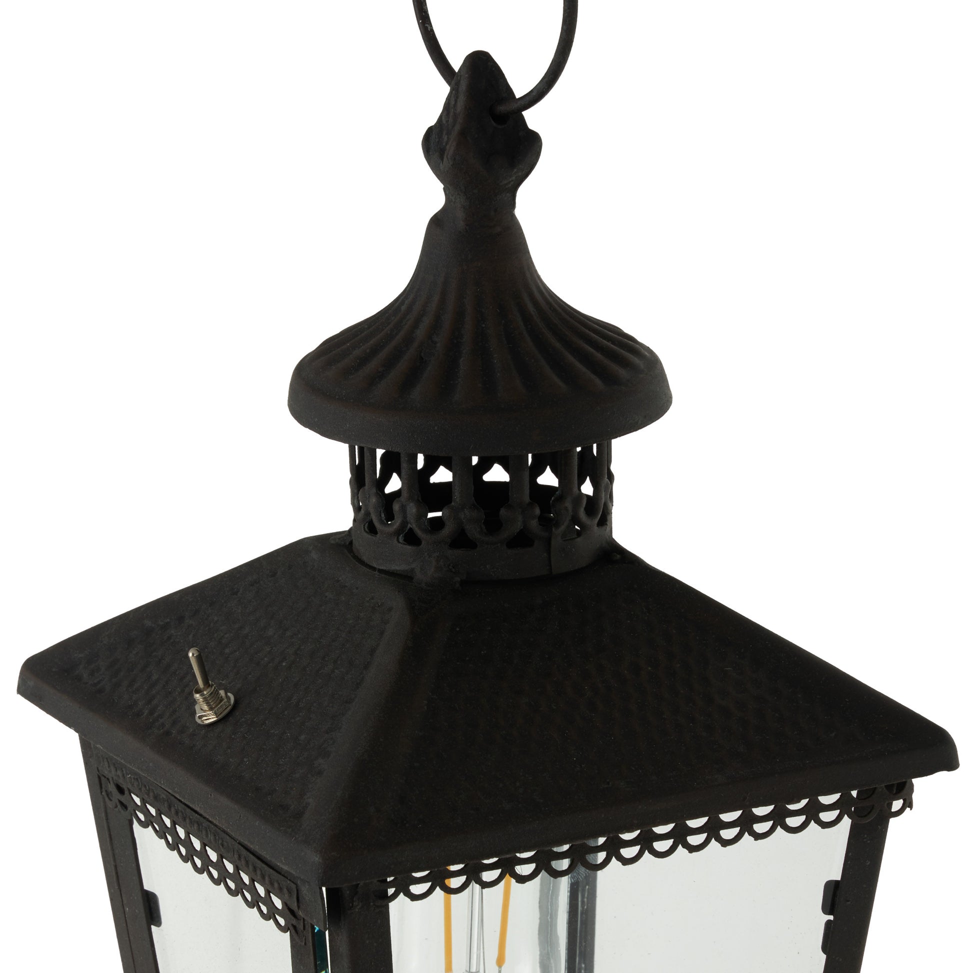 Light House Black Metal Style Decorative Indoor Outdoor Candle Lantern with Ring Handle