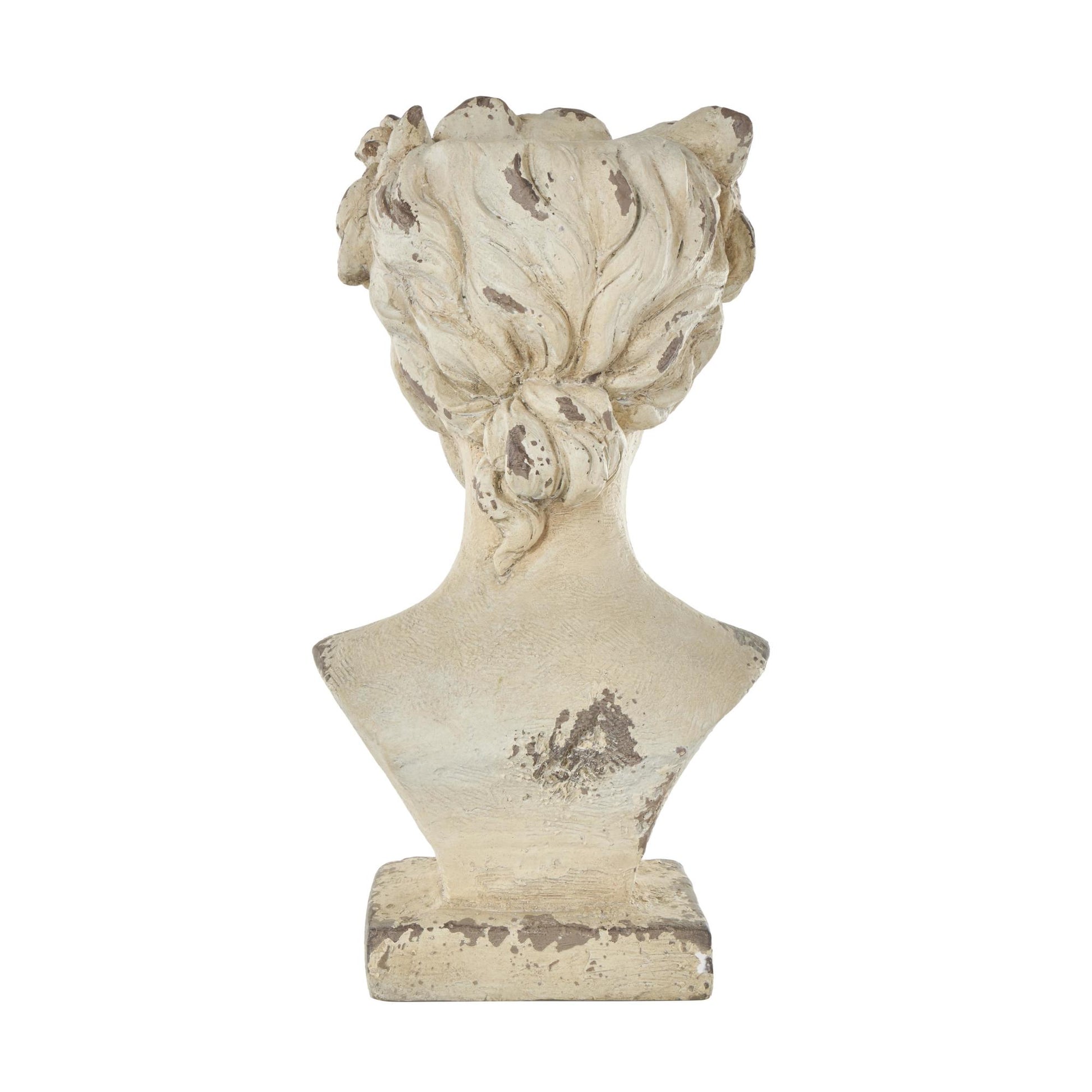 Woman Cream Magnesium Oxide Distressed Antique Greek Bust Indoor Outdoor Planter with Floral Accents