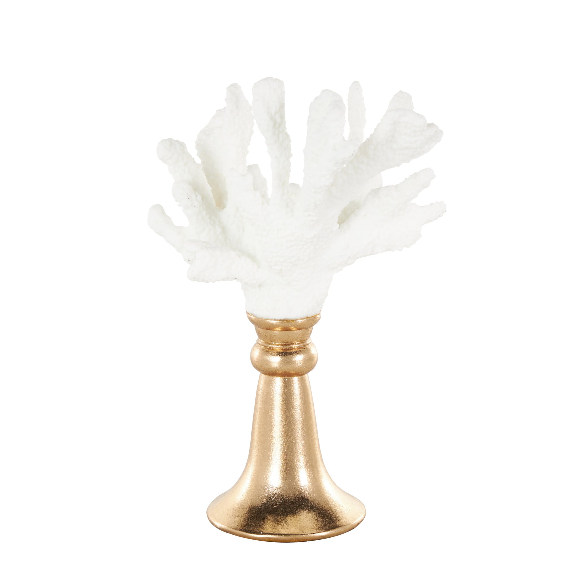 Coral White Resin Textured Decorative Sculpture with Round Copper Base