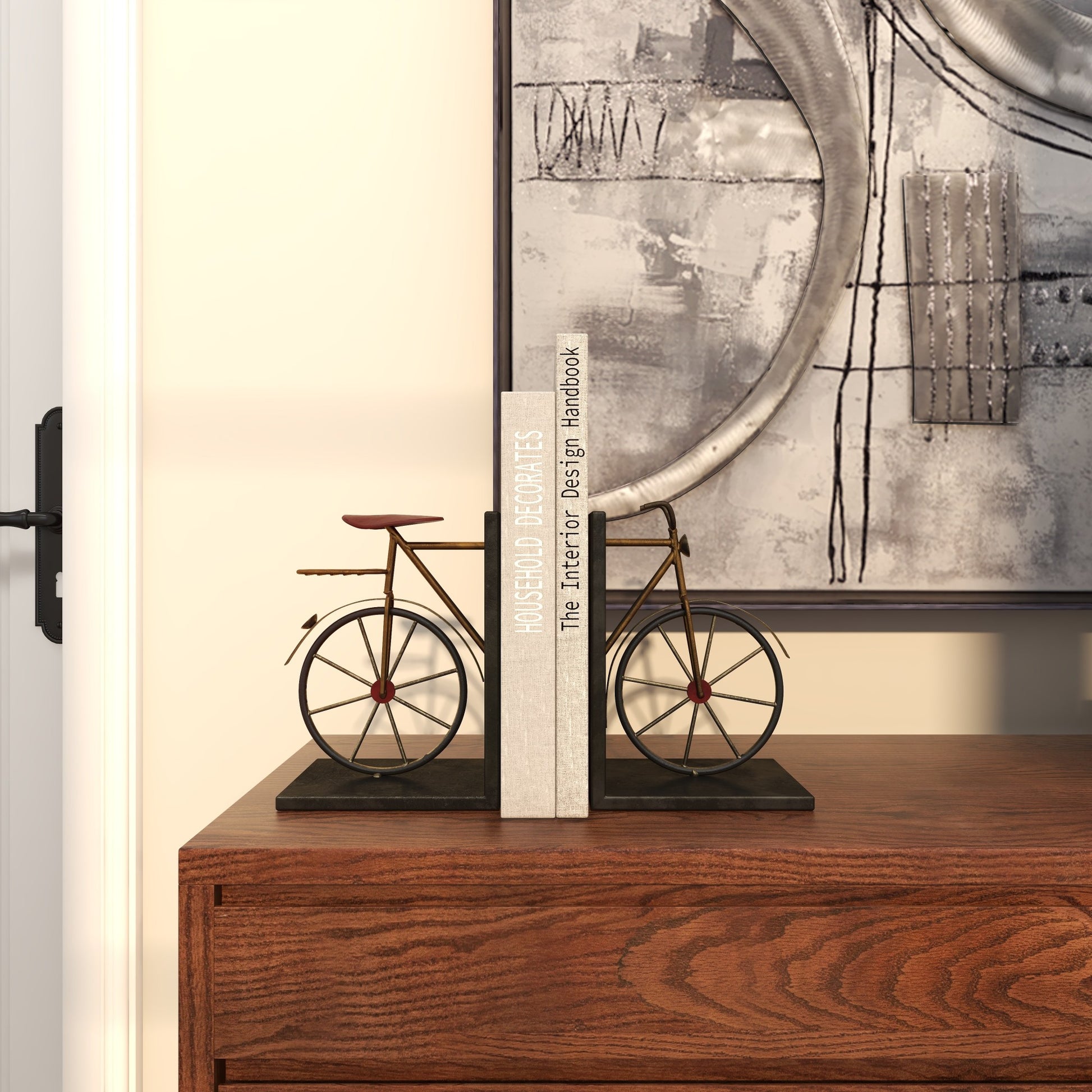 Set of 2 Bike Black Metal Weathered Decorative Bookends