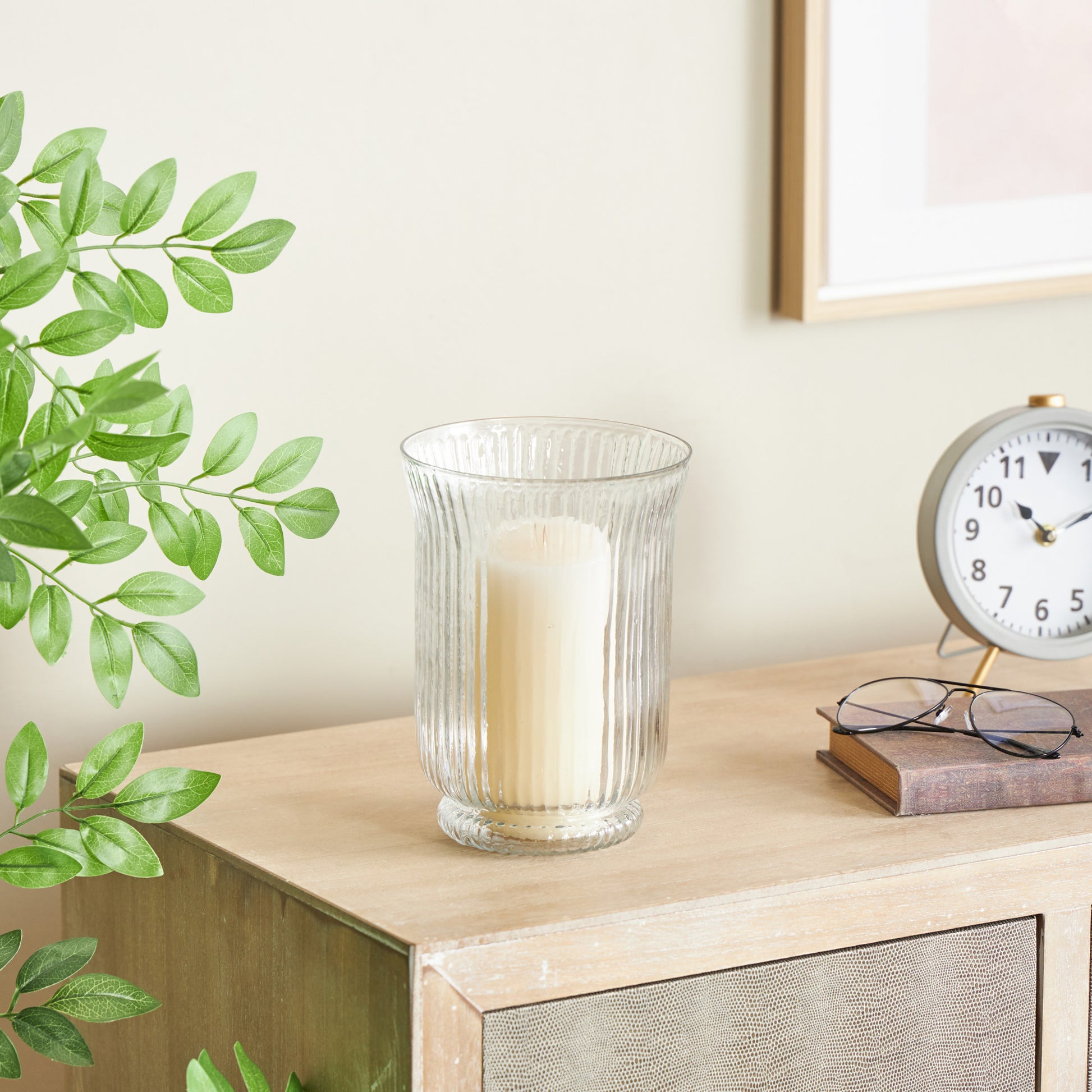 Clear Glass Ribbed Fluted Decorative Candle Holder