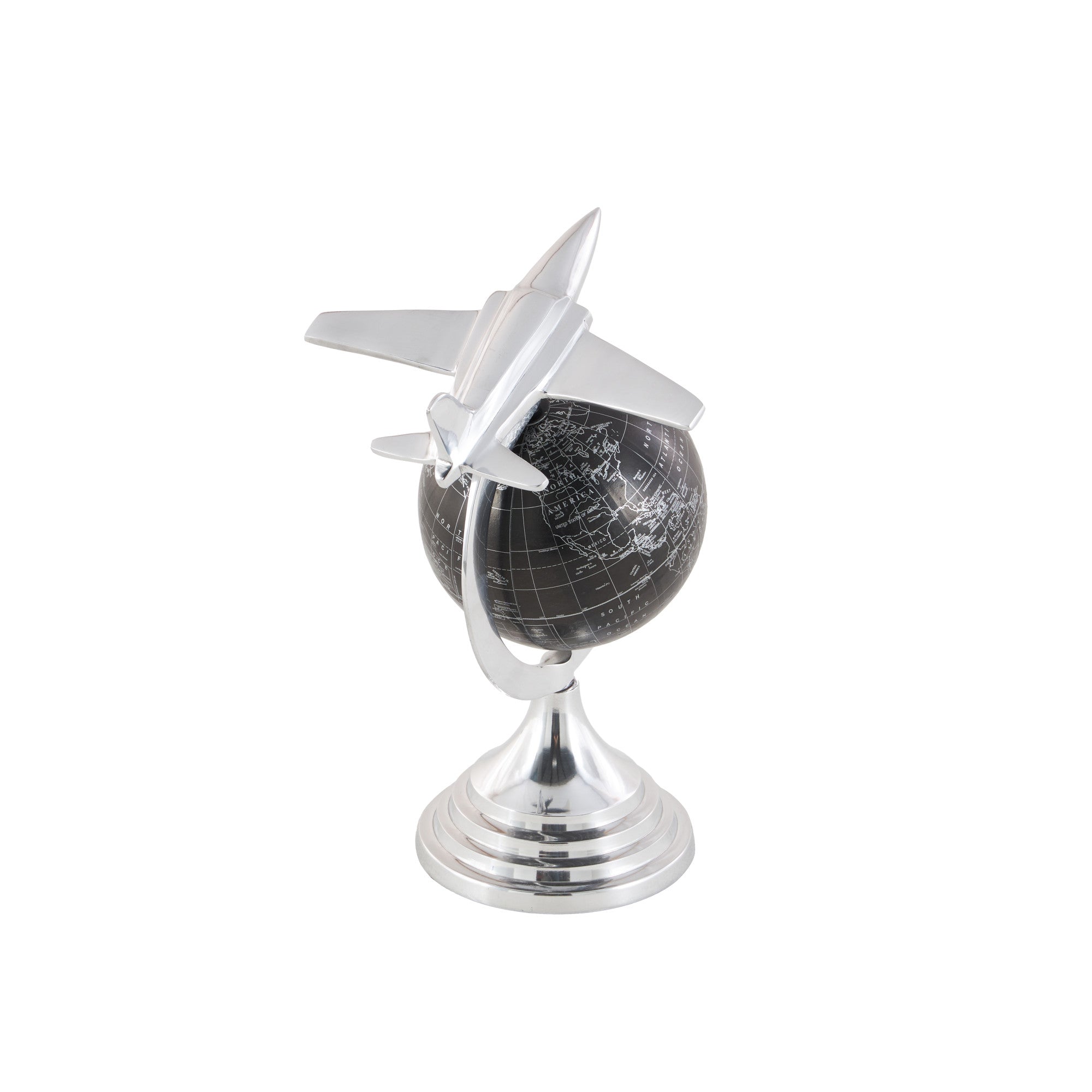 Airplane Silver Aluminum Metal World Map Educational/Geographic Earth Globe