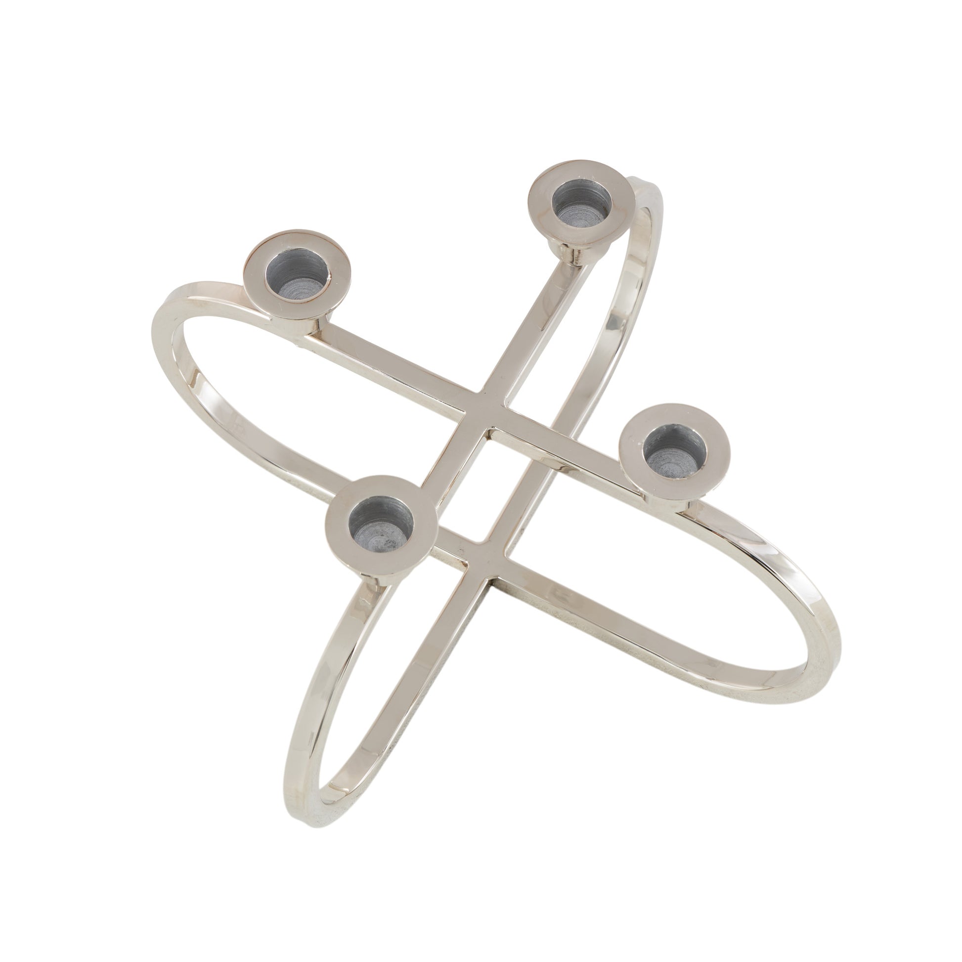CosmoLiving by Cosmopolitan Geometric Silver Stainless Steel Metal Overlapping Oval Decorative Candelabra