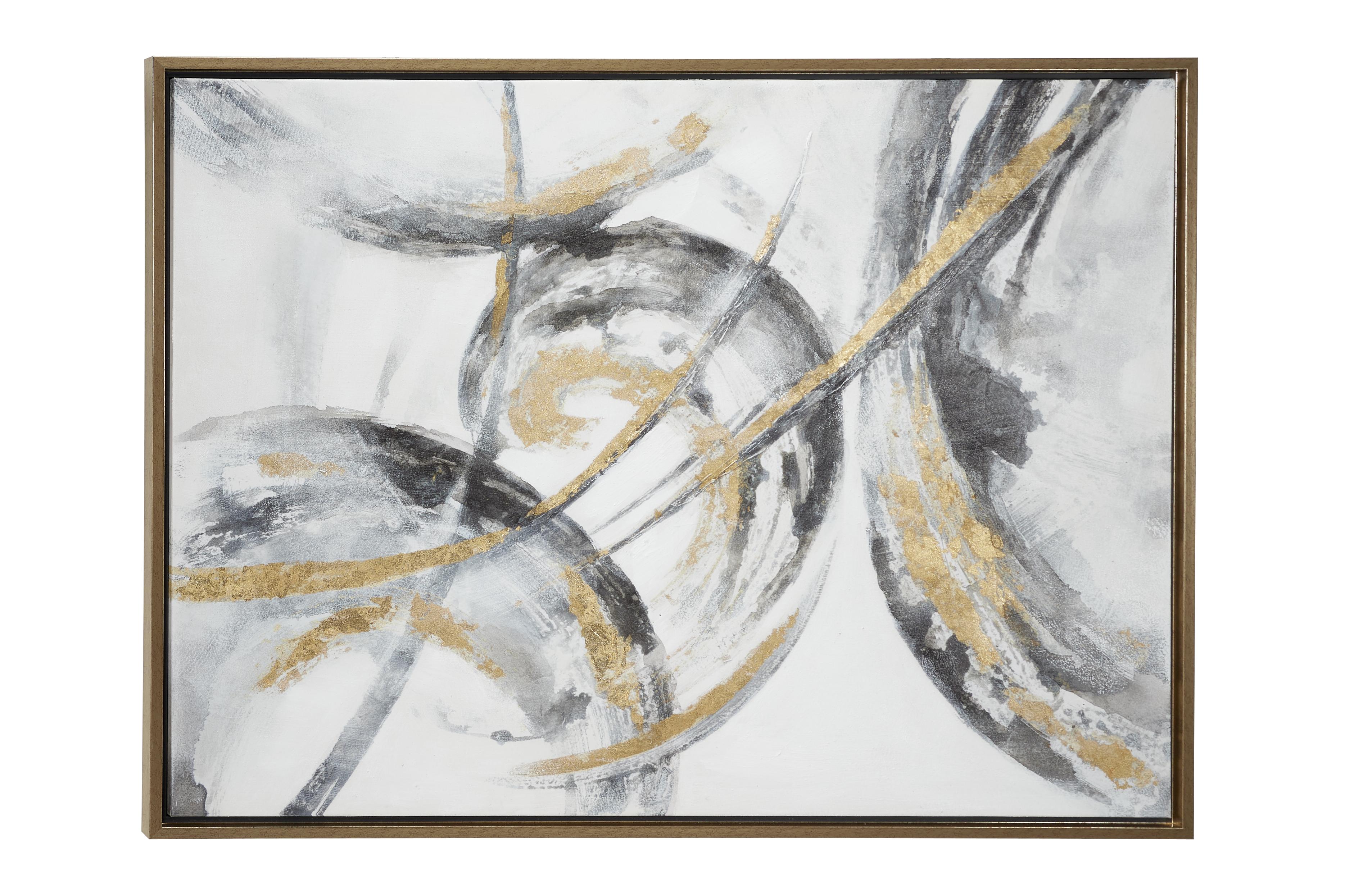 CosmoLiving by Cosmopolitan Abstract Gold Canvas Living Room Framed Wall Art with Gold Frame