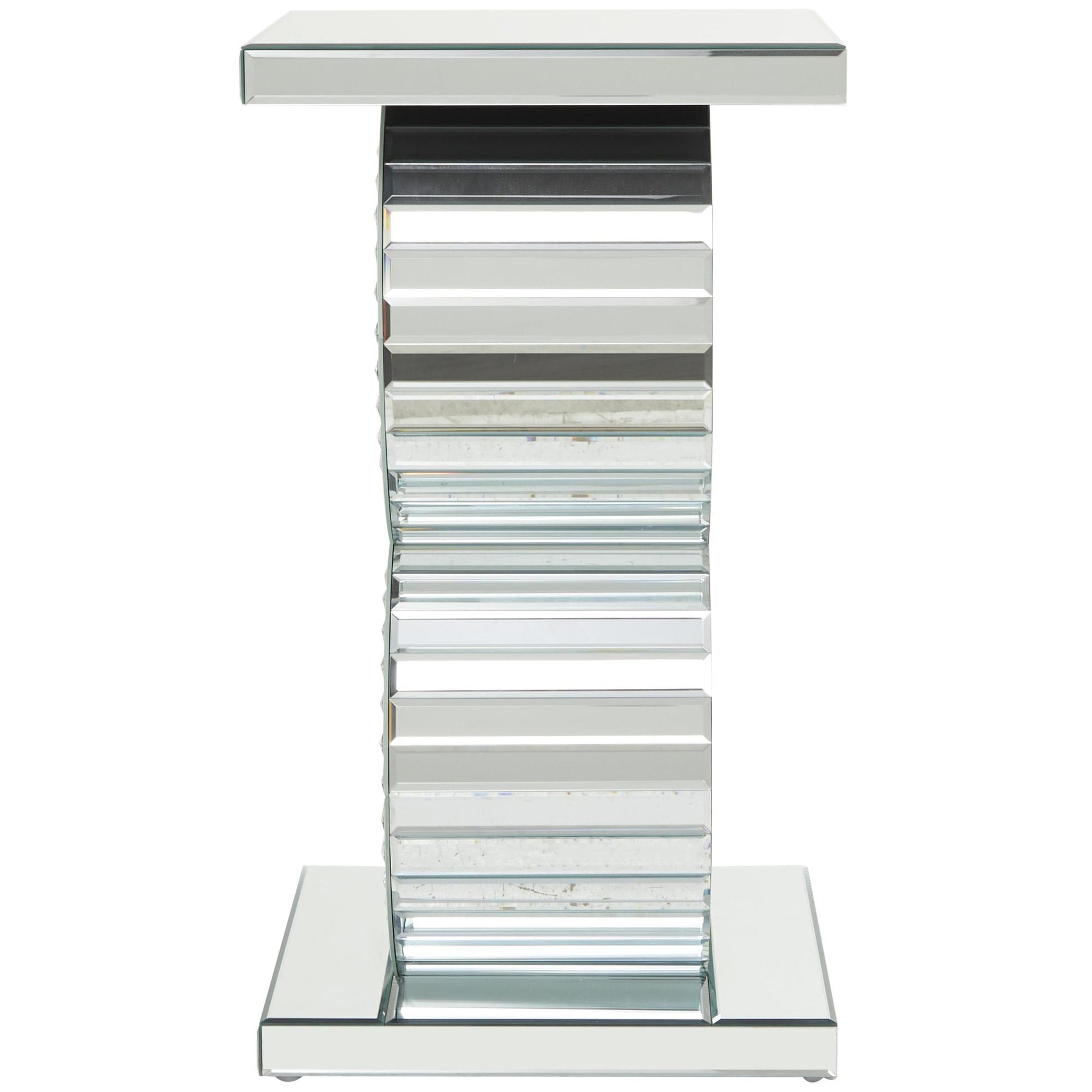 Silver Glass Mirrored Side End Accent Table with Crystal Embellishment