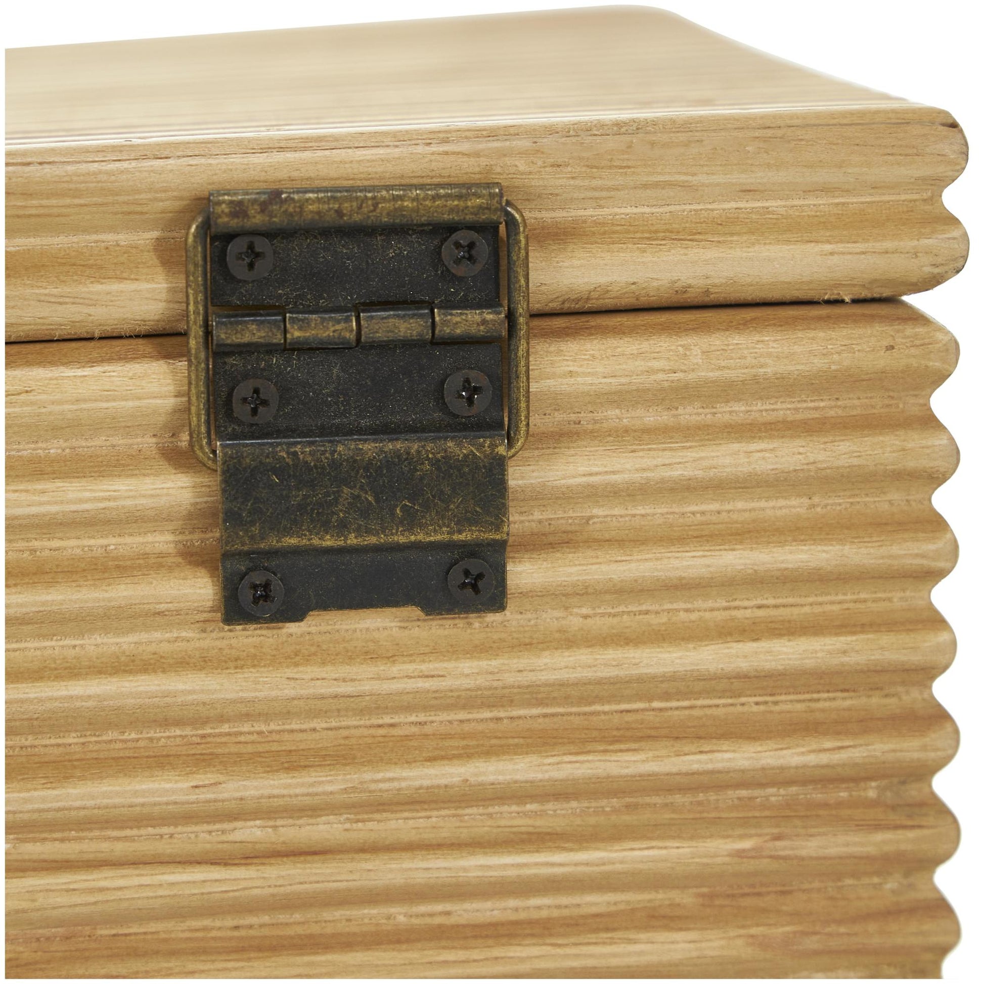 Set of 2 Light Brown Wood Carved Linear Decorative Box
