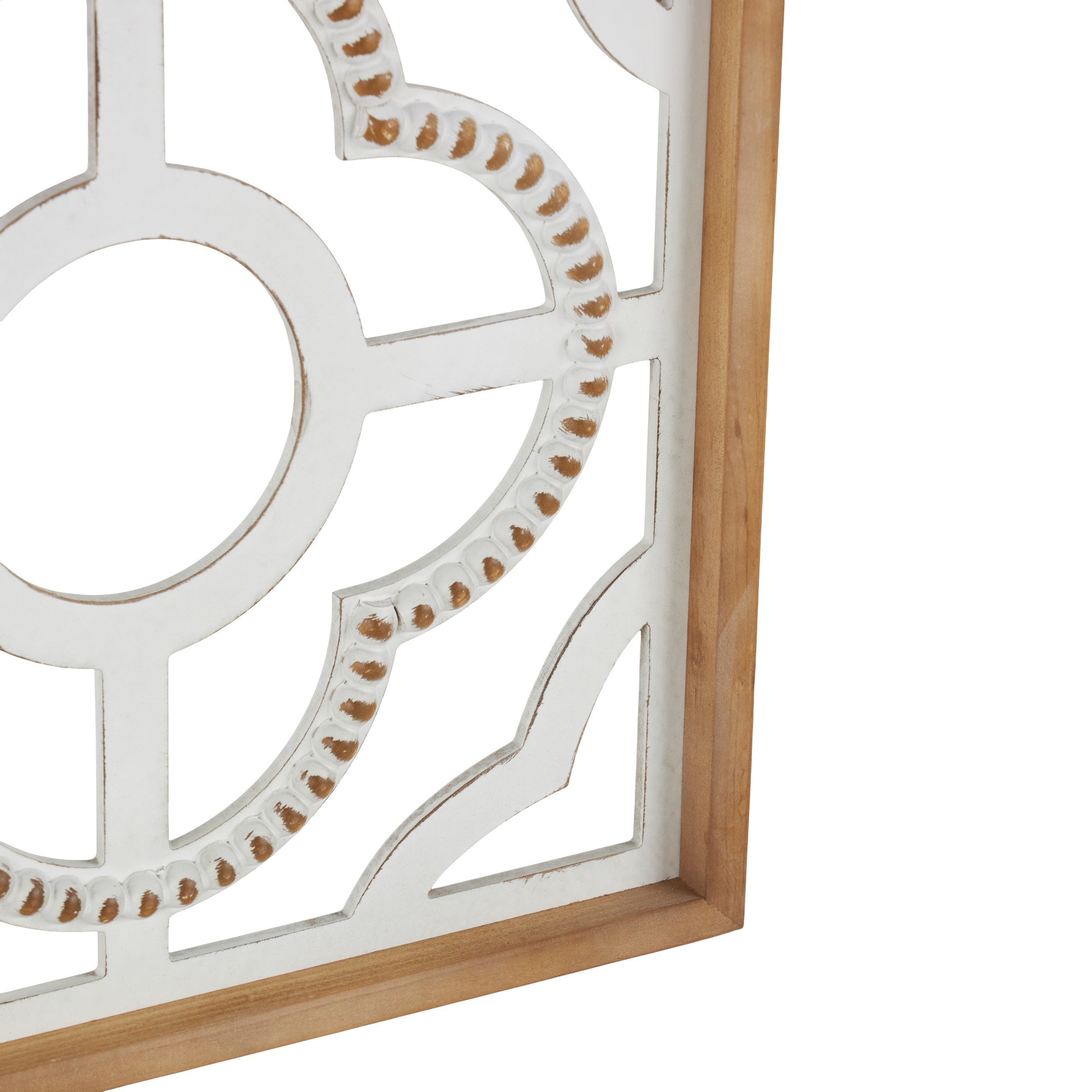 Set of 4 Geometric White Wood Beaded Home Wall Decor