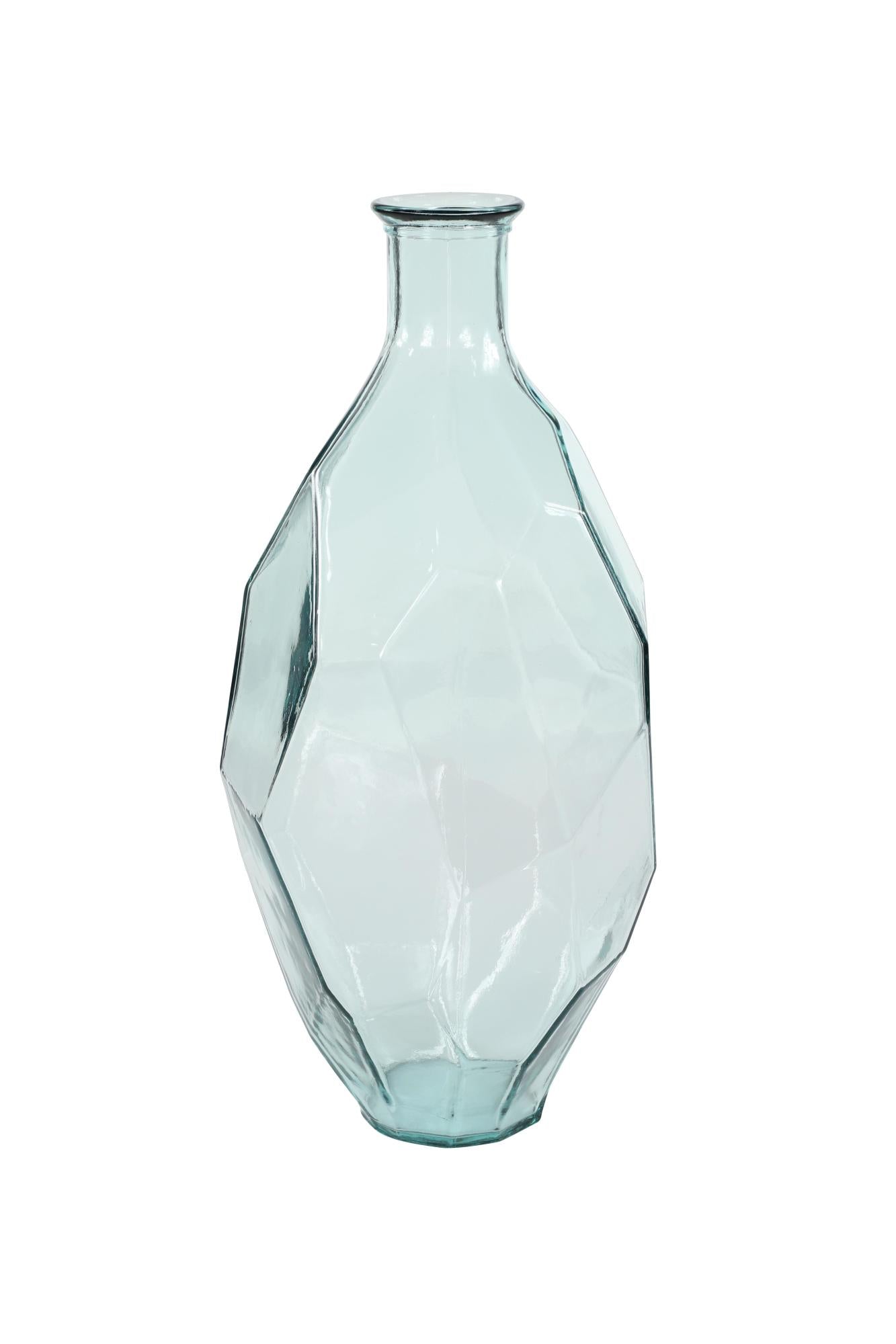 Abstract Recycled Glass Handmade Faceted Spanish Decorative Vase 11" x 11" x 23"