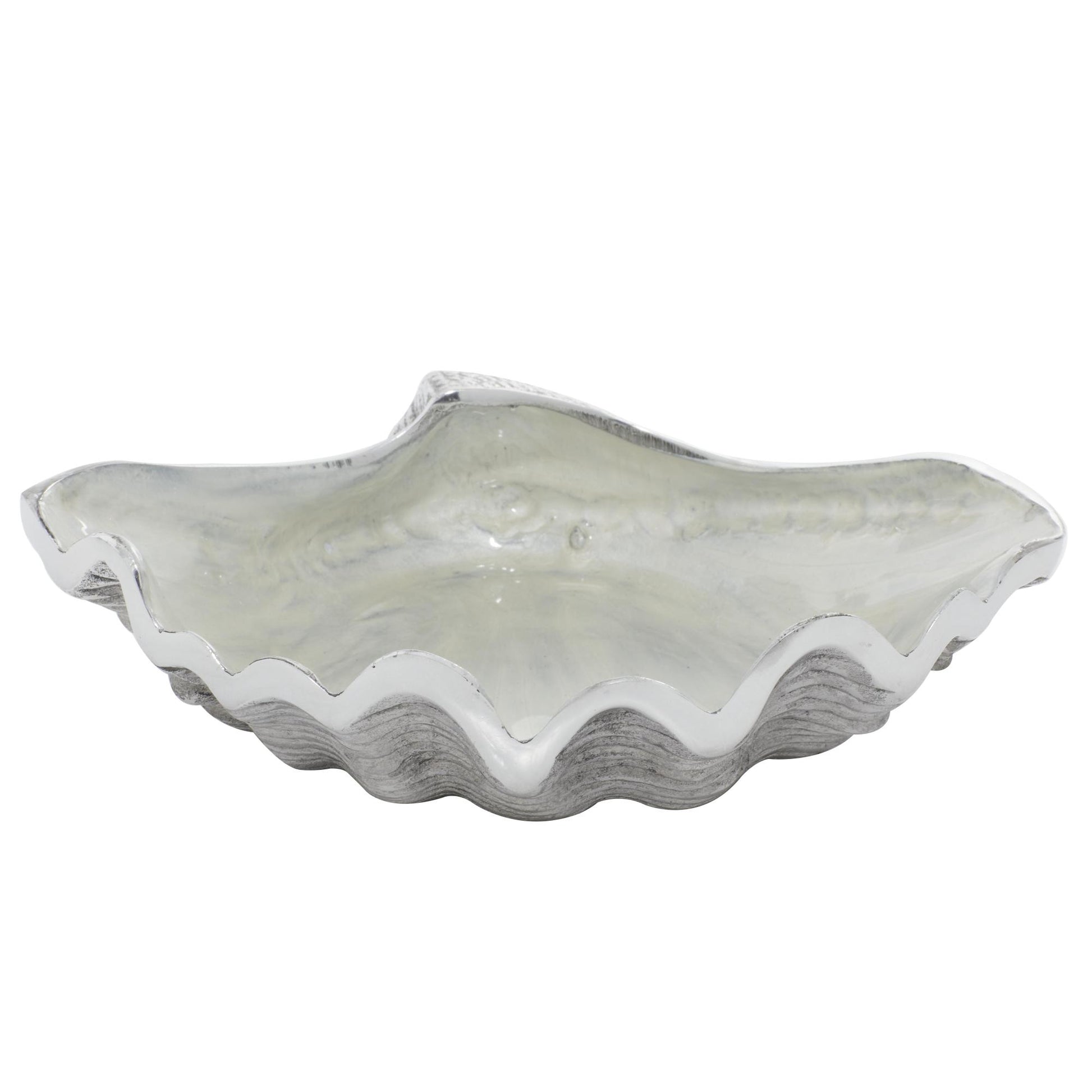 Shell White Aluminum Metal Shell Decorative Serving Bowl with Enamel Interior