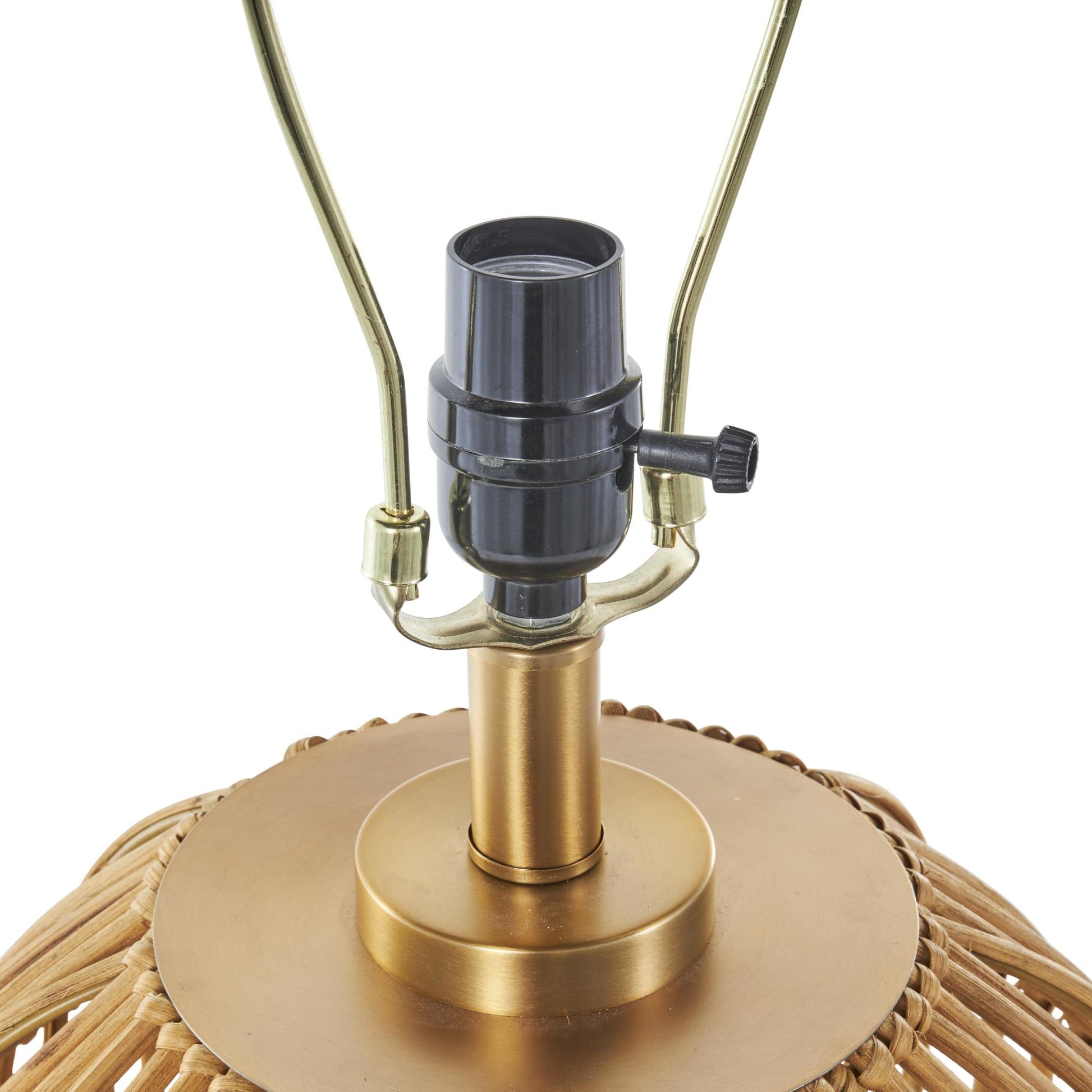 Brown Rattan Handmade Woven Open Frame Room Table Lamp with Gold Accents