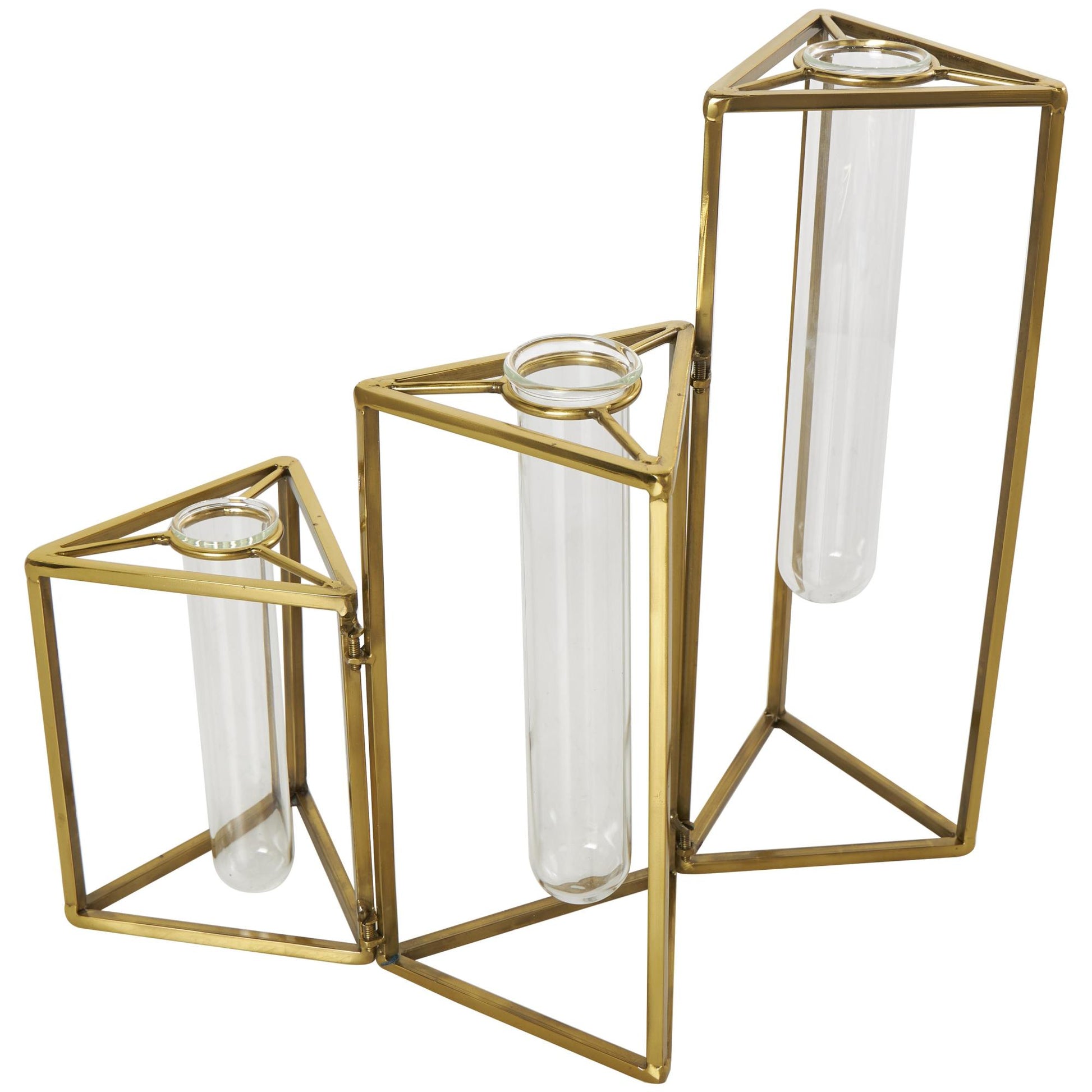 Geometric Gold Stainless Steel Metal Foldable Test Tube Bud Decorative Vase with Triangular Frames