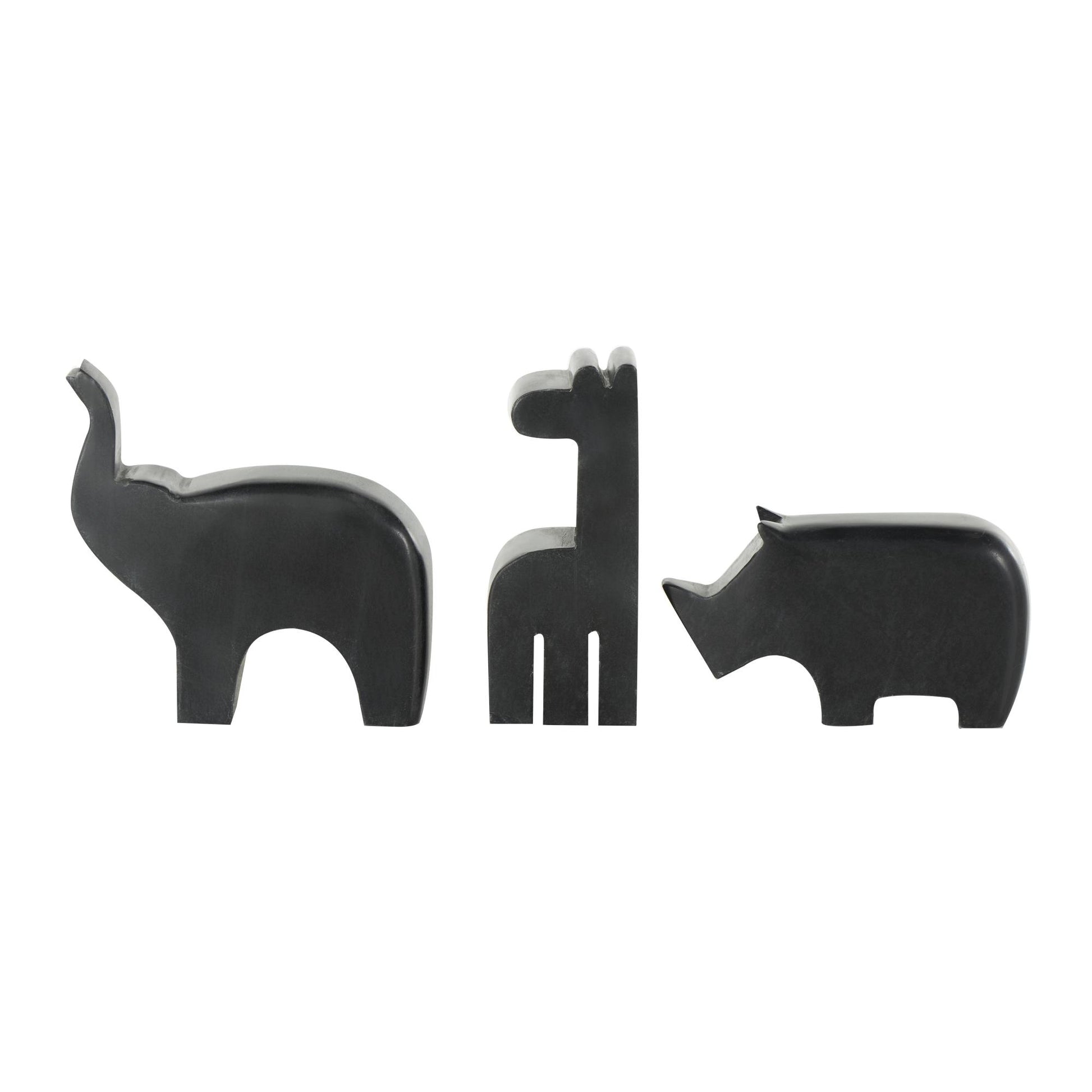 Set of 3 Safari Animals Marble Small Abstract Rounded Decorative Sculpture Set of 3 6", 4", 6"H