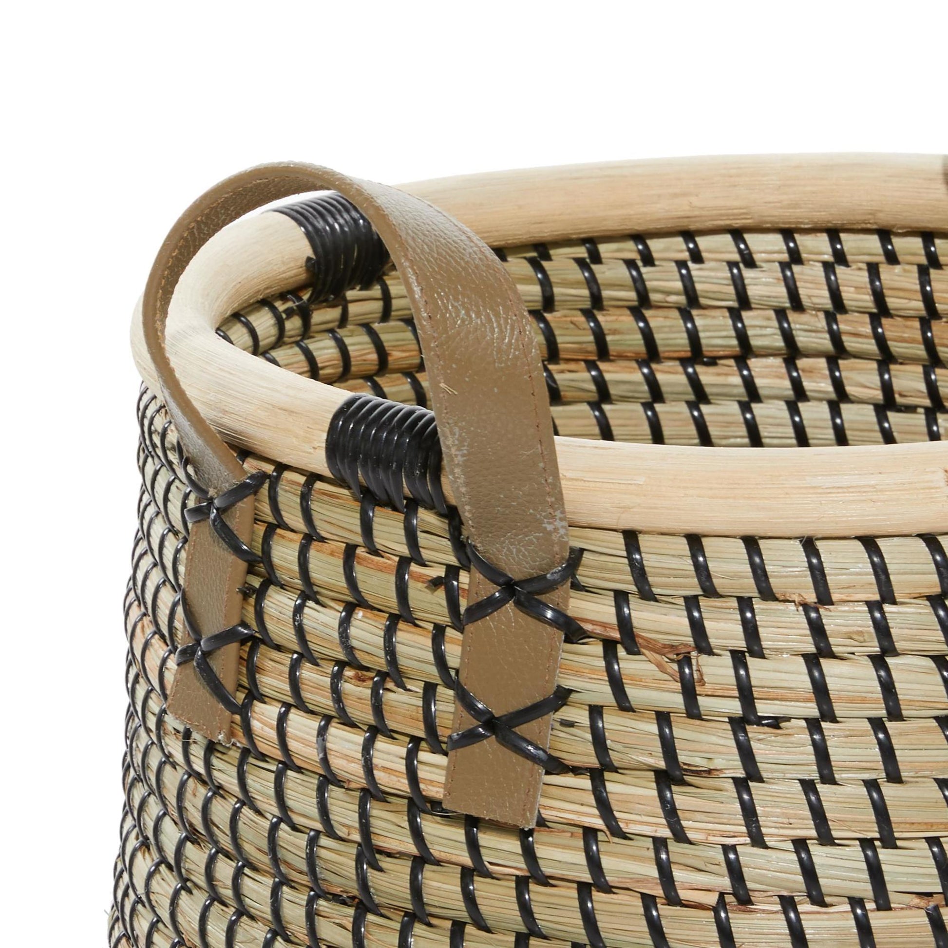 Set of 2 Brown Banana Leaf Handmade Decorative and Functional Storage Basket with Handles