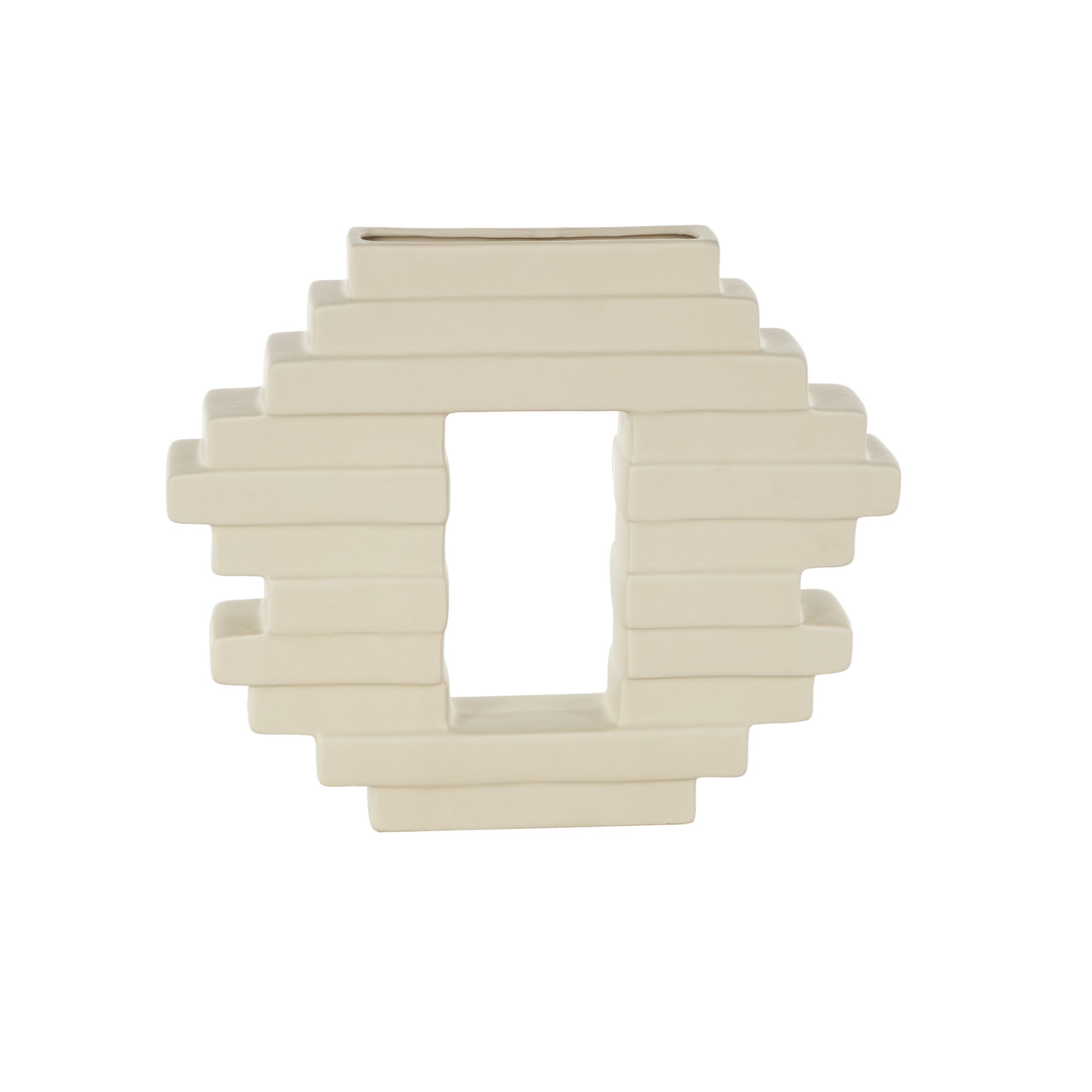Abstract Cream Ceramic Decorative Vase with Rectangular Center Cutout