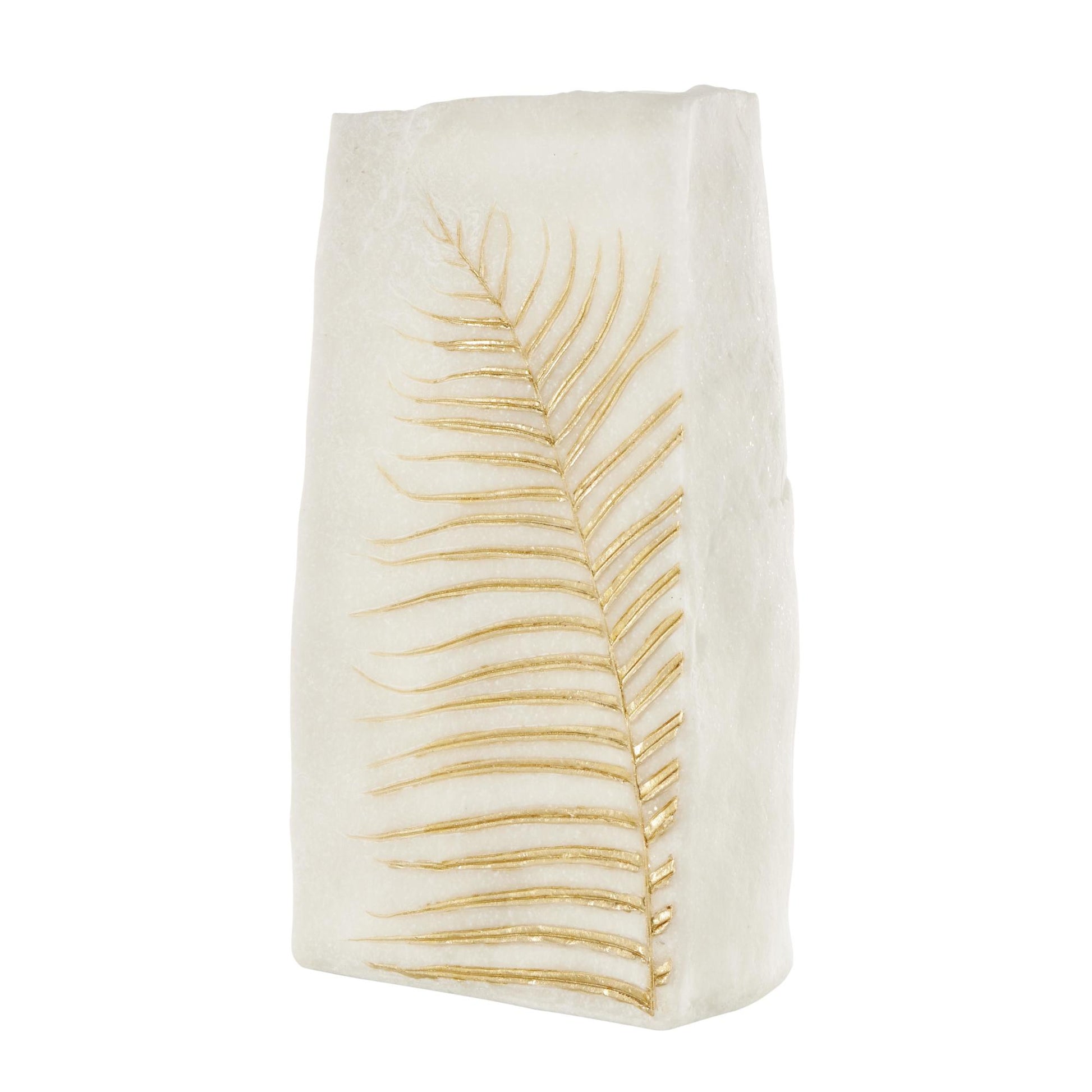 Leaf White Polystone Decorative Vase with Gold Leaf Imprint