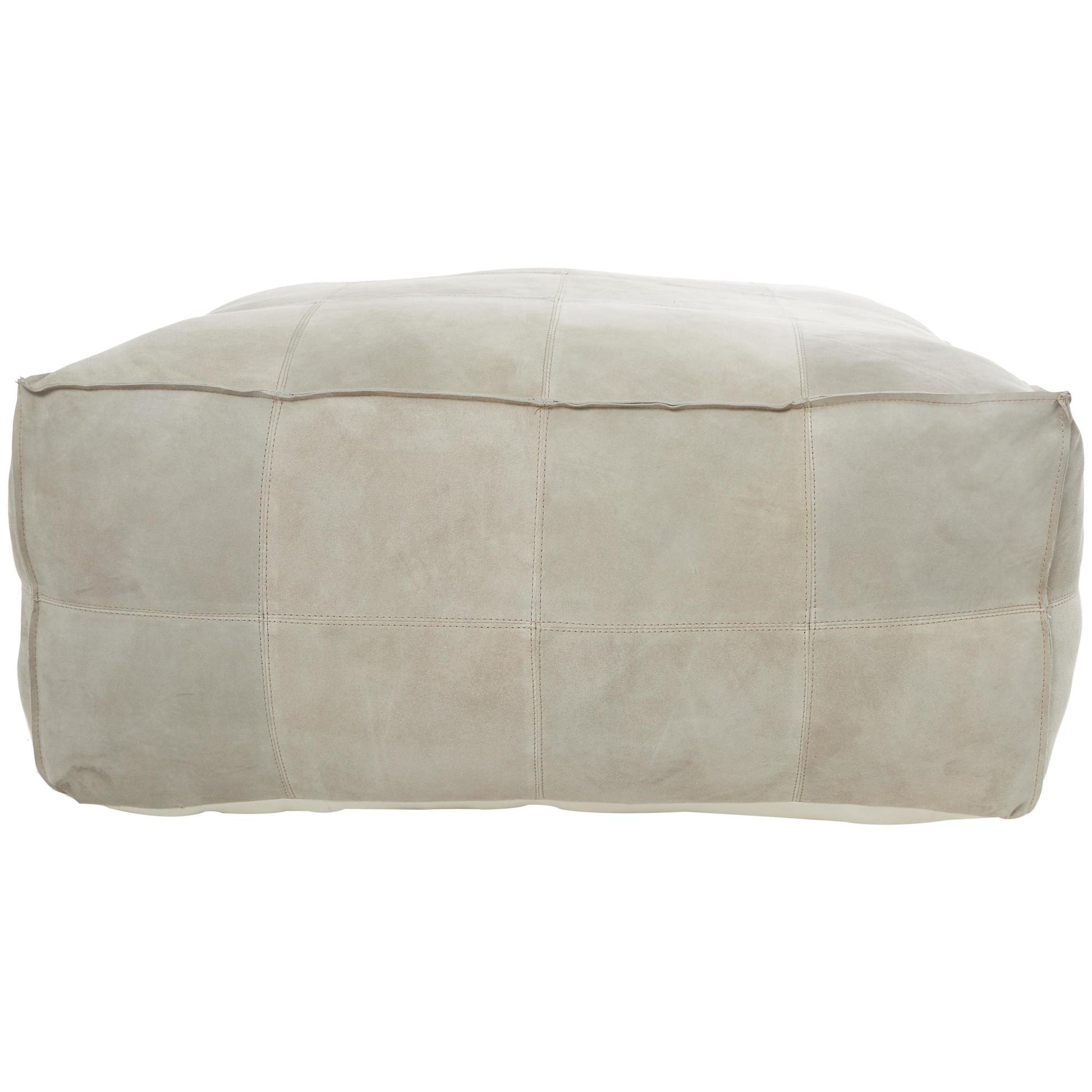 Leather Low Profile Square Stuffed Pouf with Patchwork Design
