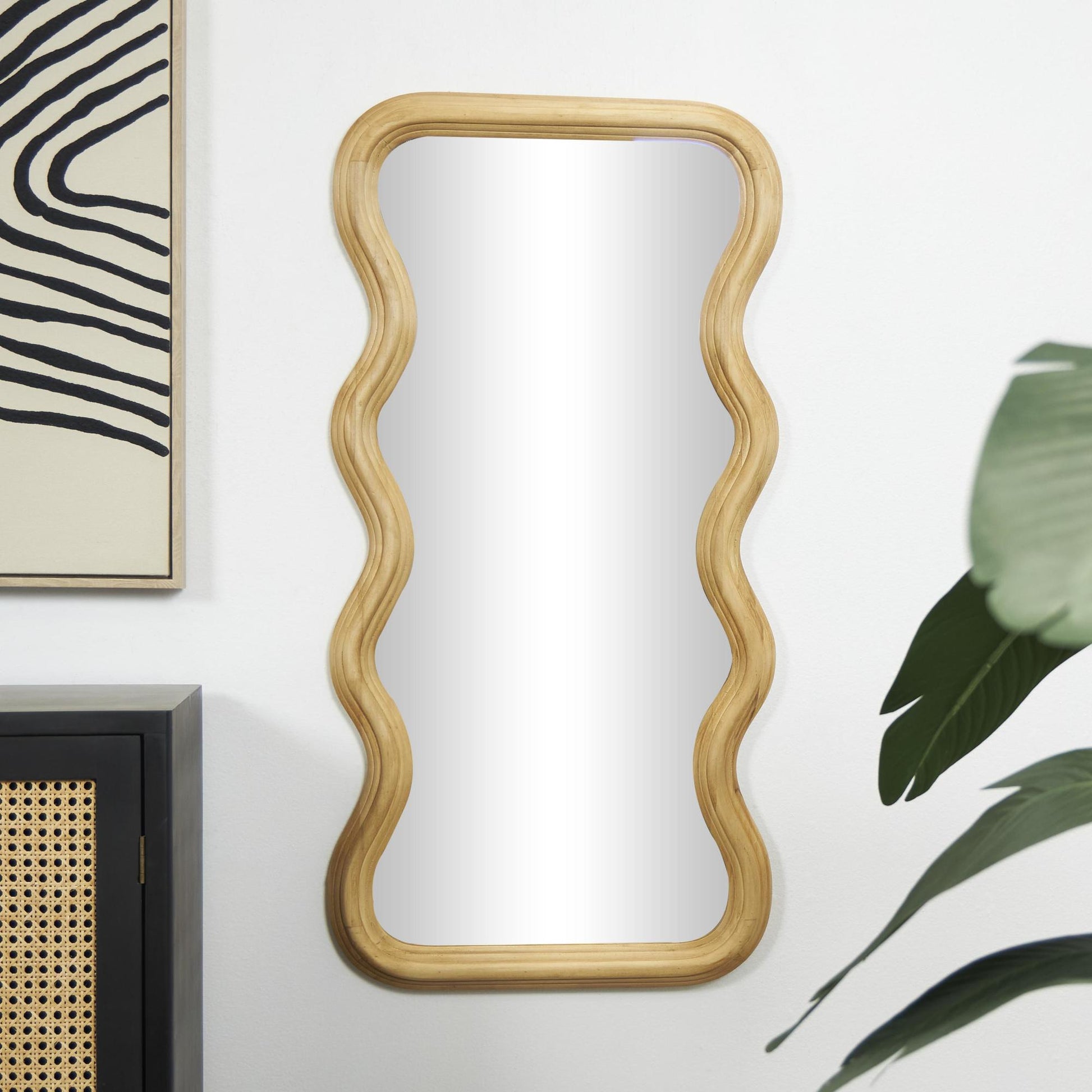 Wood Wavy Room Wall Mirror with Dimensional Carved Frame 20" x 2" x 39"