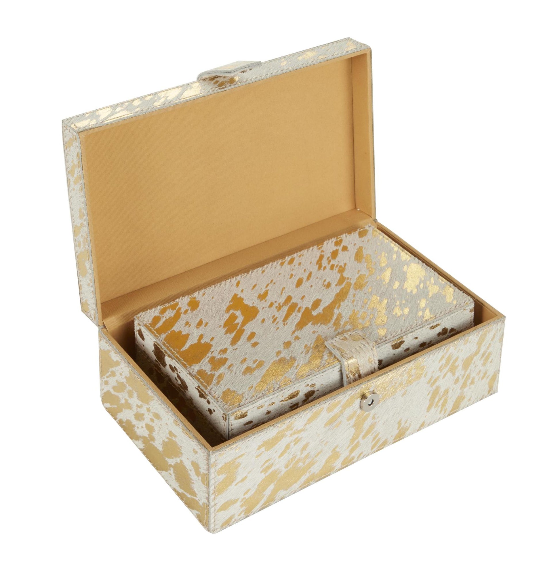 Set of 2 Leather Handmade Decorative Box with Snap Front Closure and Detailed Stitching