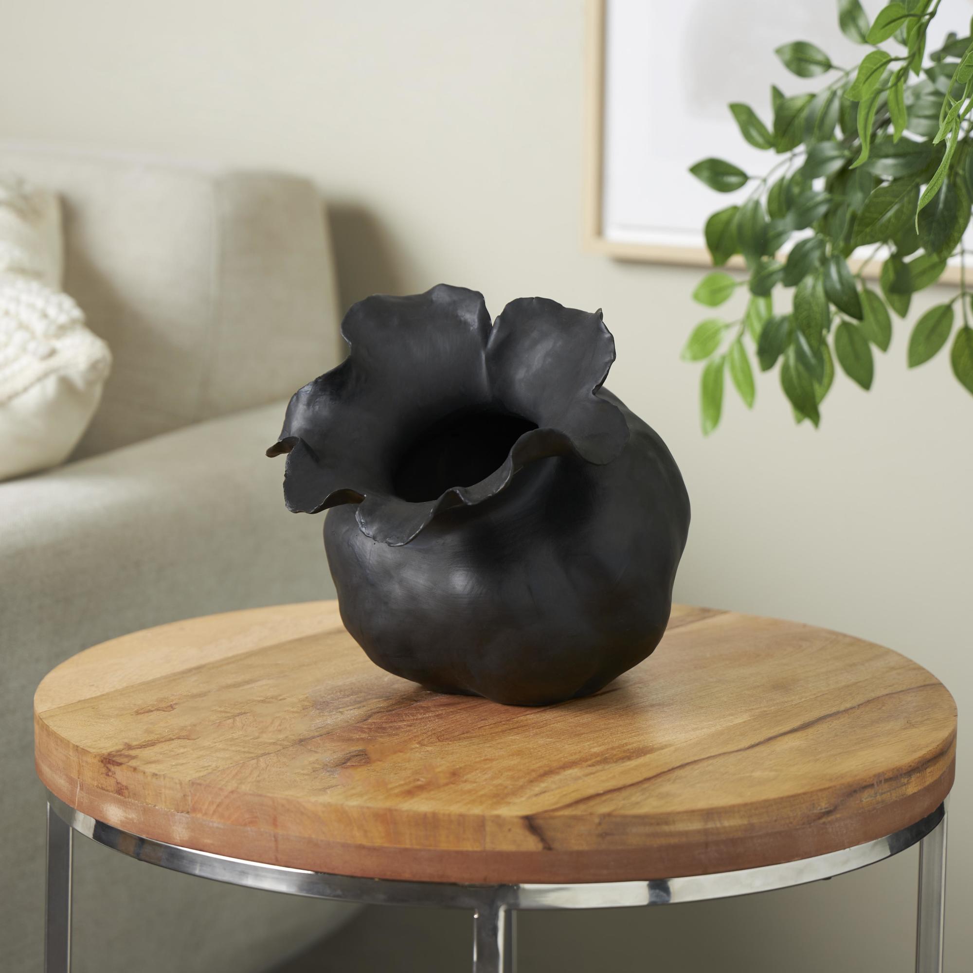 Abstract Ceramic Wide Rounded Floral Shaped Decorative Vase with Petal Rim
