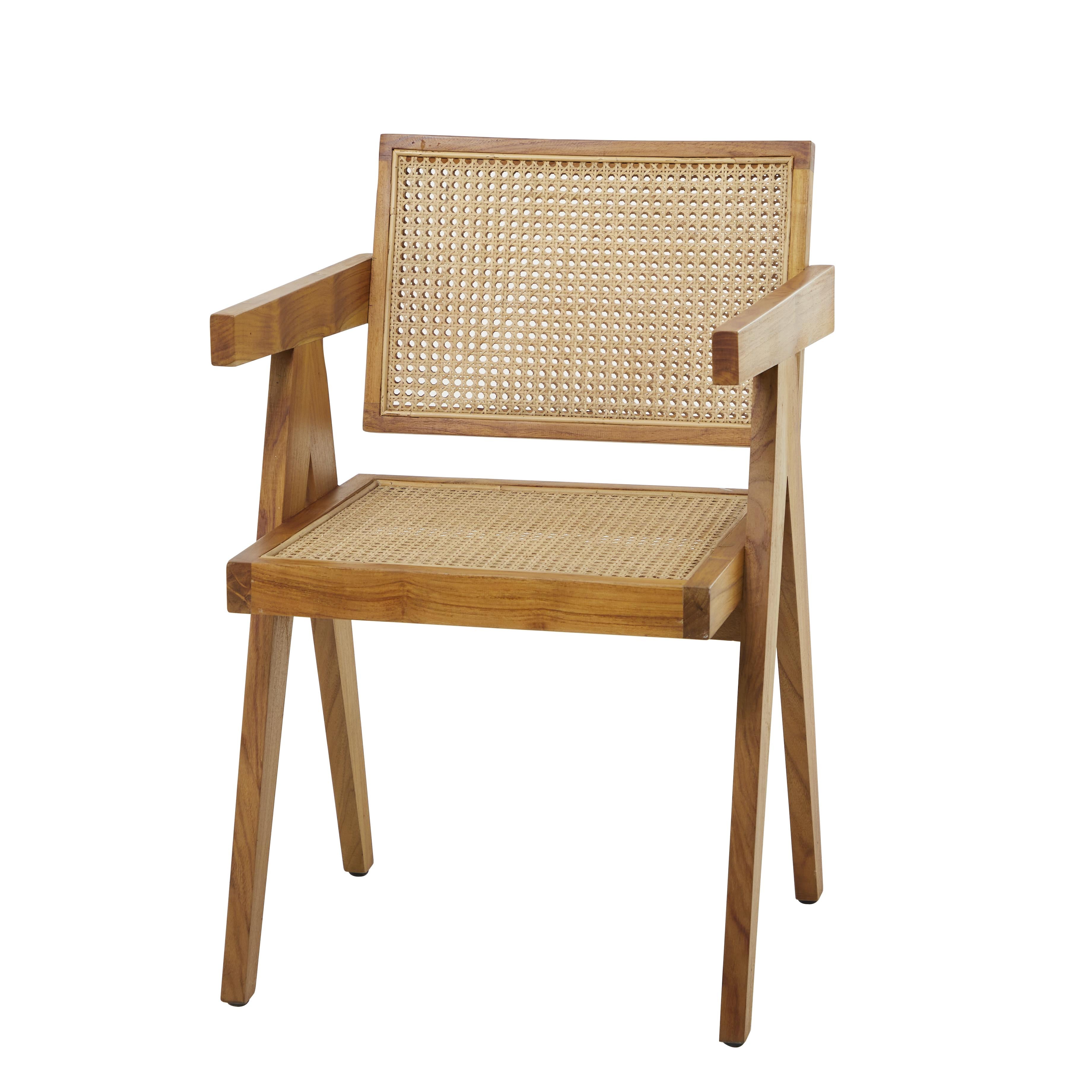 Teak Wood Handmade Living Room Accent Chair with Woven Cane Seat