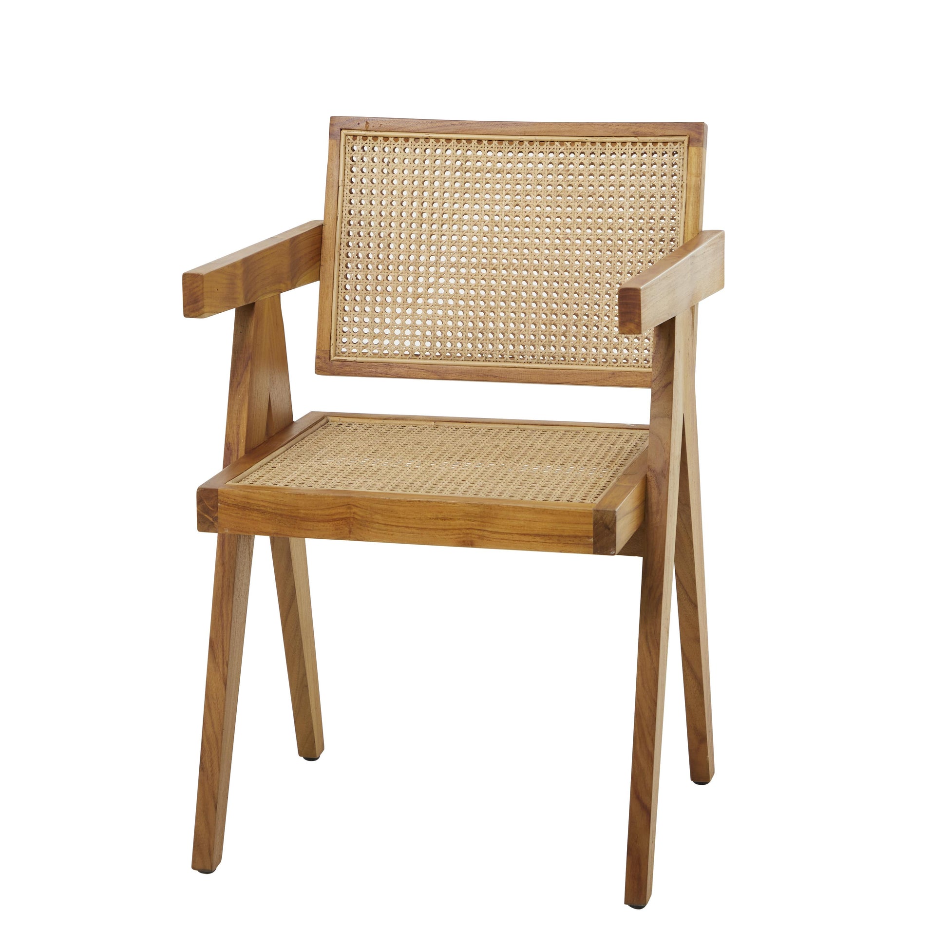 Teak Wood Handmade Living Room Accent Chair with Woven Cane Seat