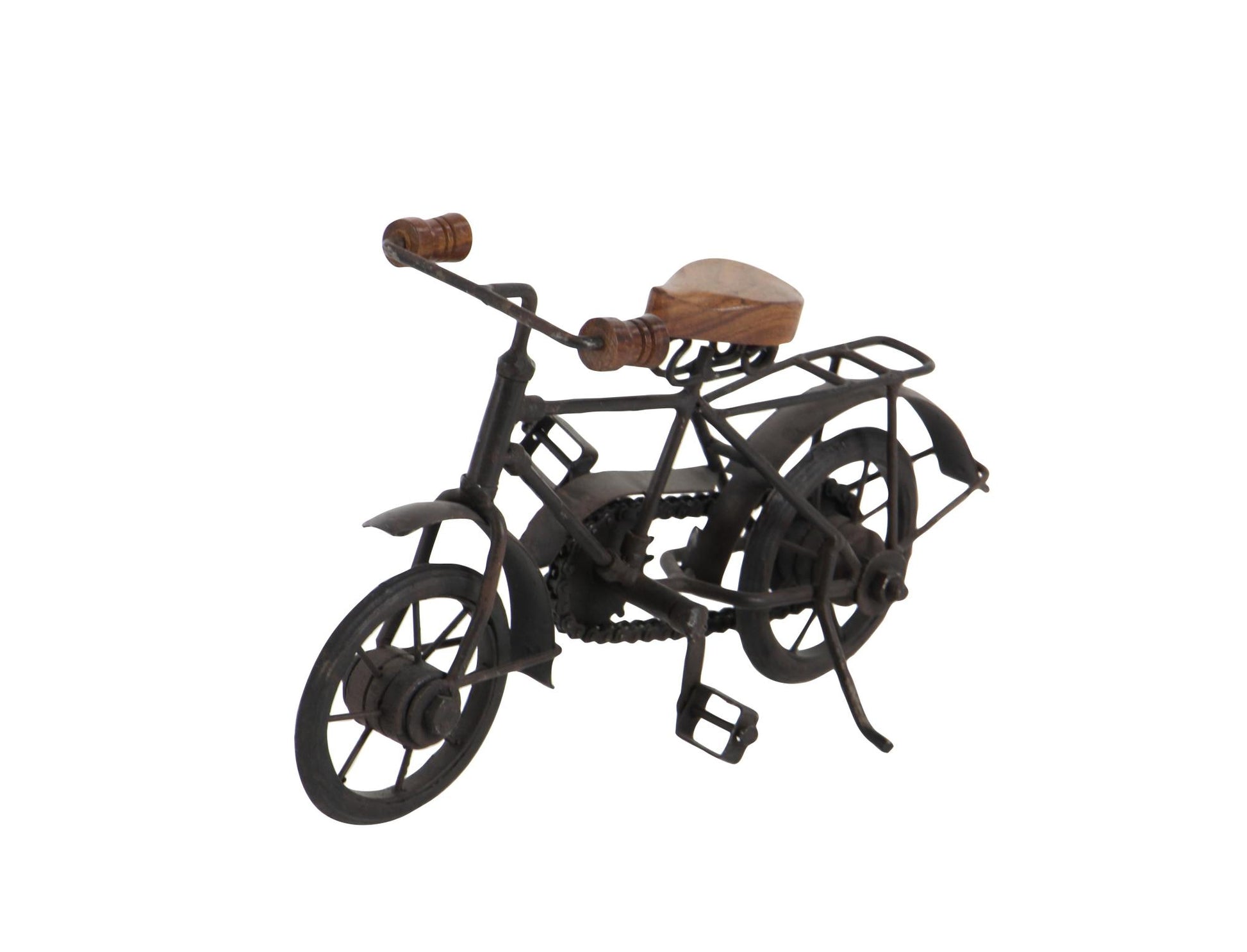 Set of 2 Bike Black Metal Decorative Sculpture with Wood Accents