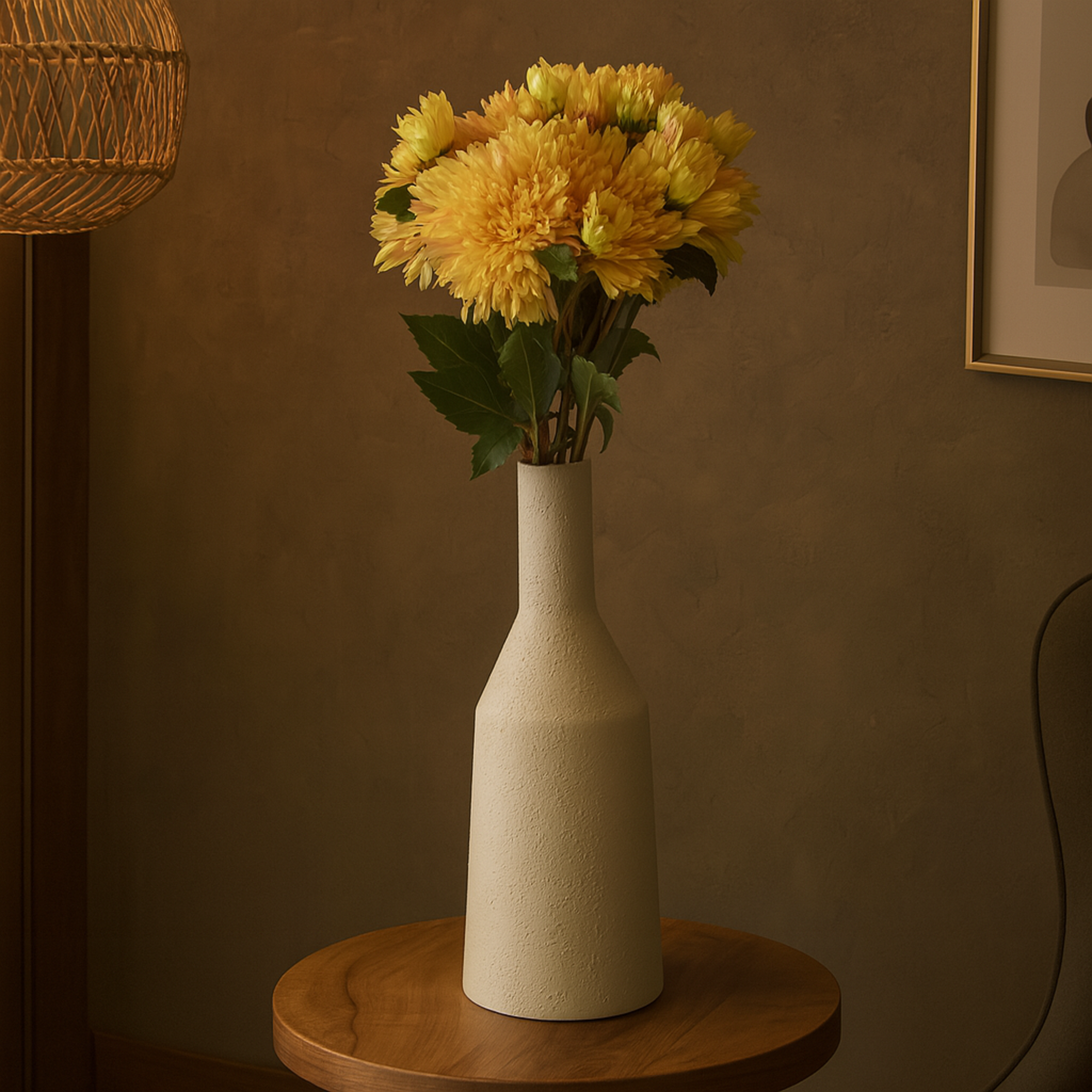 Set of 8 Dahlia Yellow Faux Foliage Tall Indoor Outdoor Artificial Flower Stem