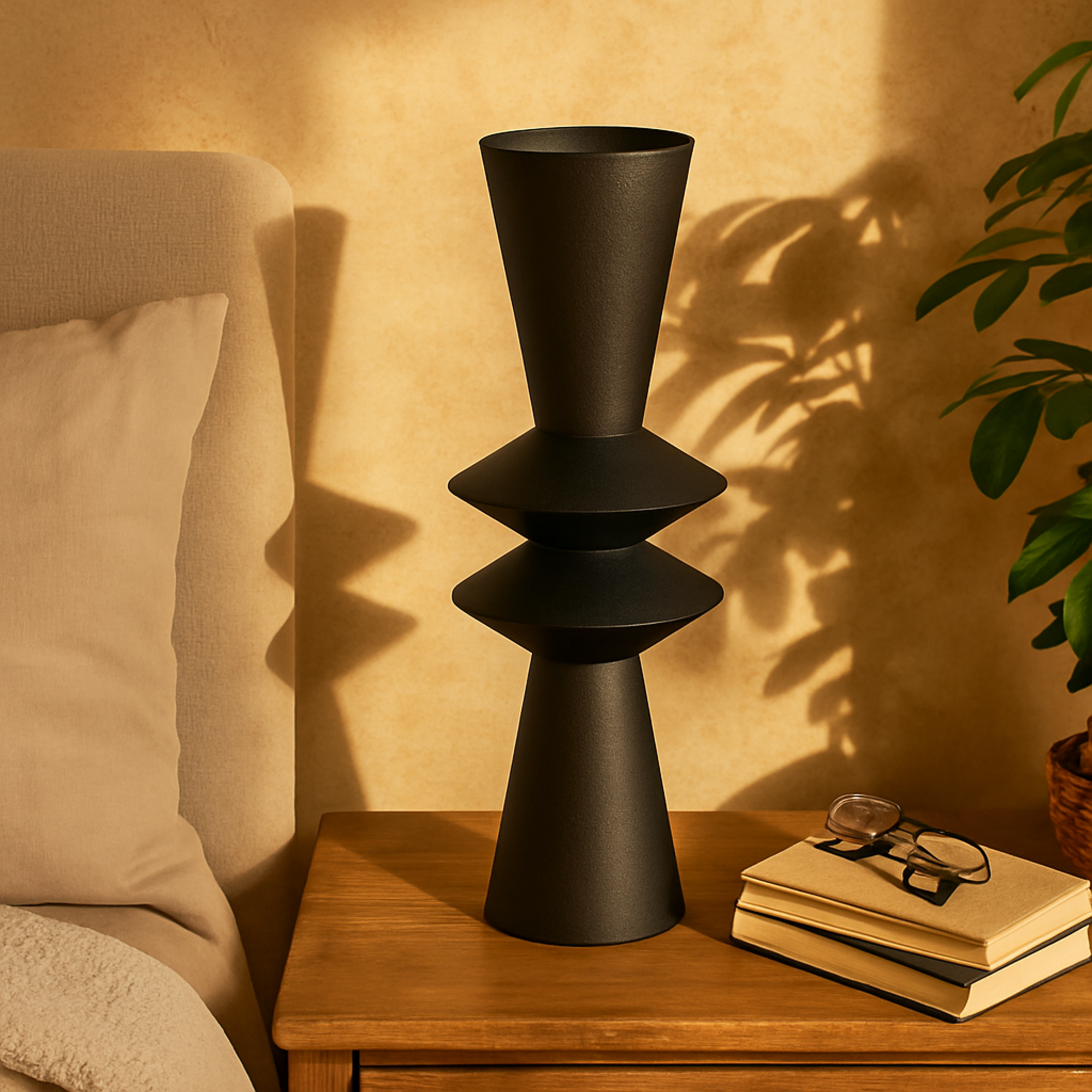 Black Metal Art Deco Fluted Decorative Vase