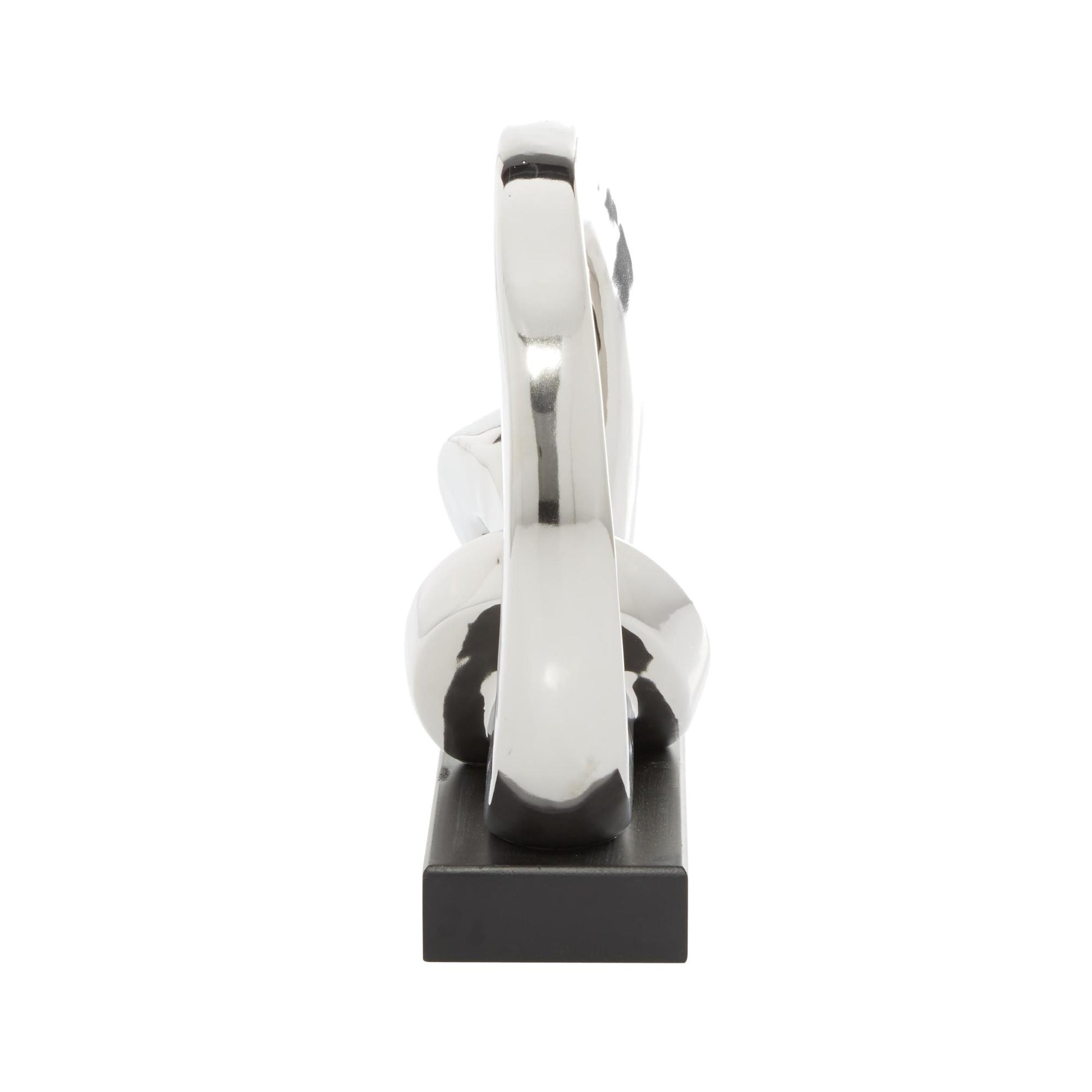 Abstract Silver Porcelain Ceramic Link Decorative Sculpture with Black Base