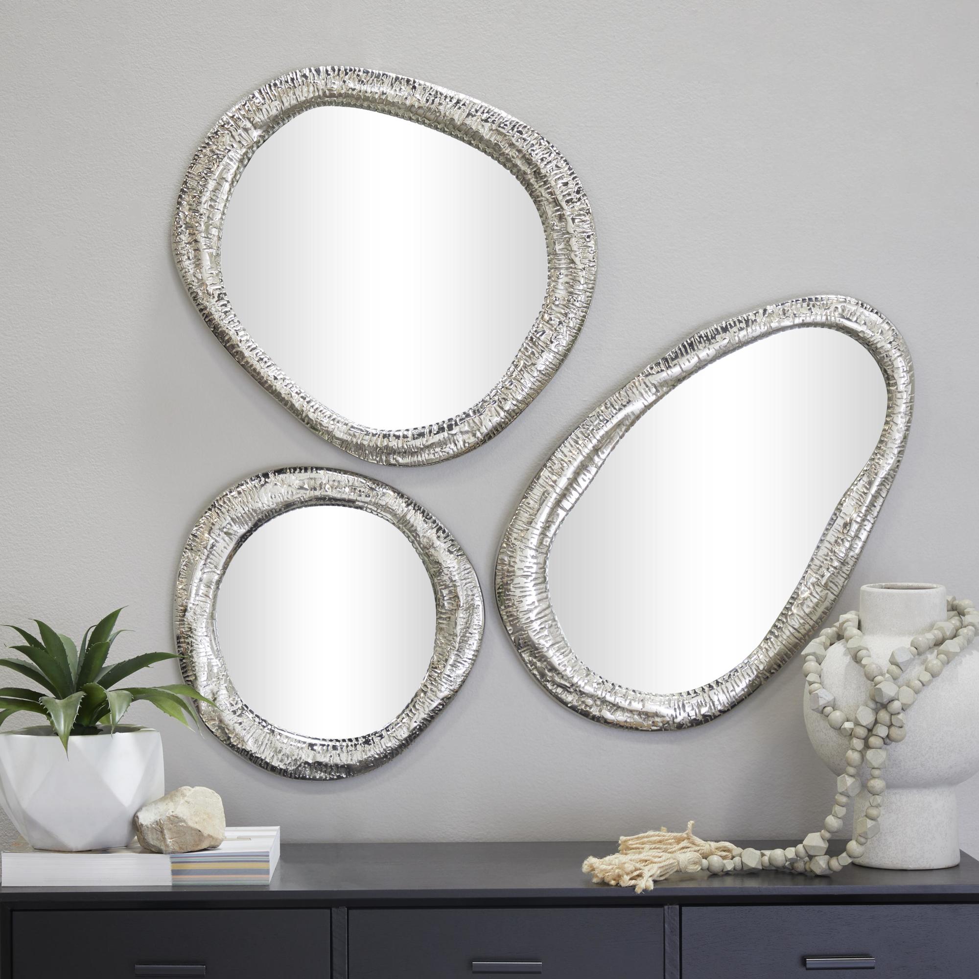 Set of 3 Abstract Aluminum Metal Room Wall Mirror Set of 3 23", 20", 15"H