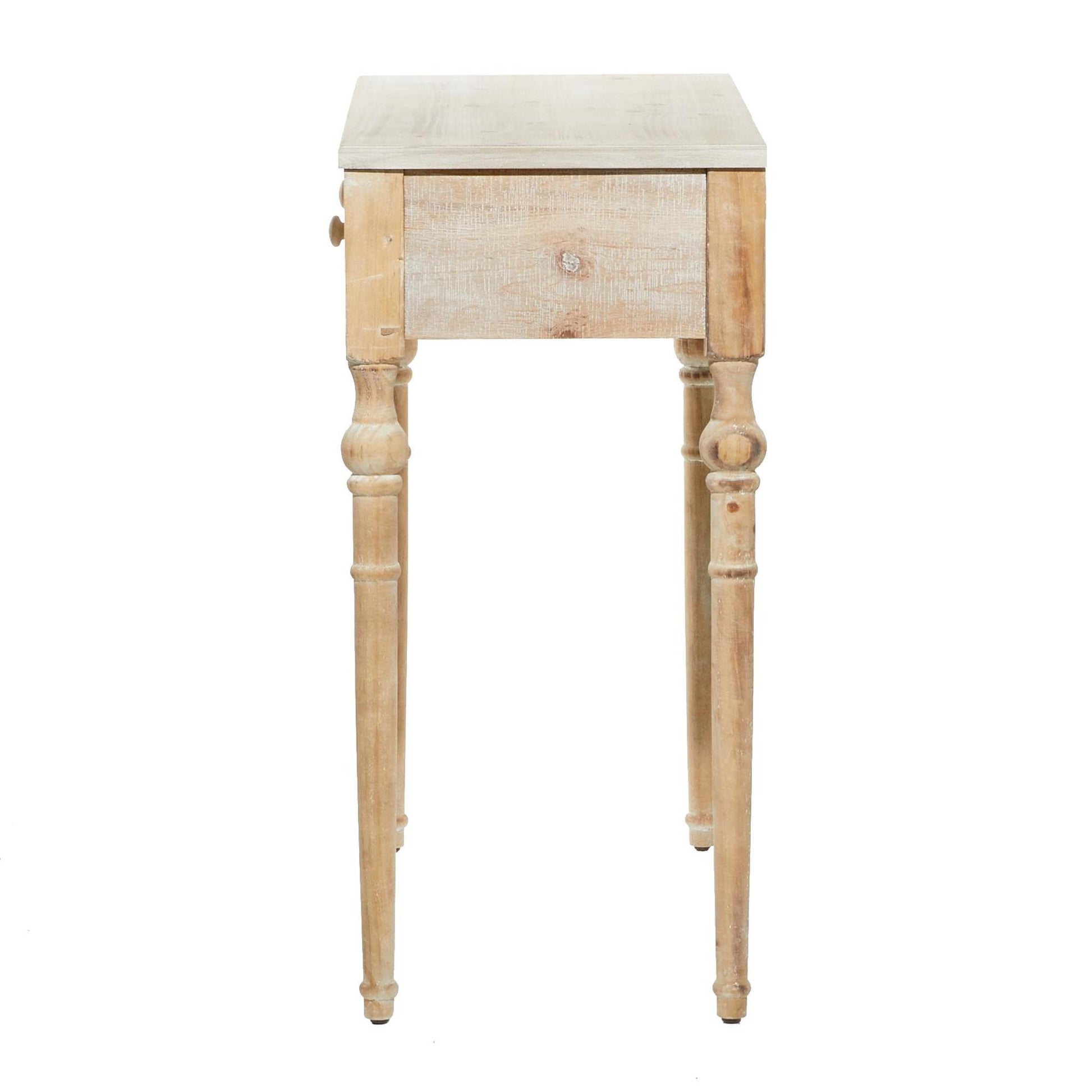 Floral Brown Wood Intricately Carved 2 Drawer Living Room Console Table