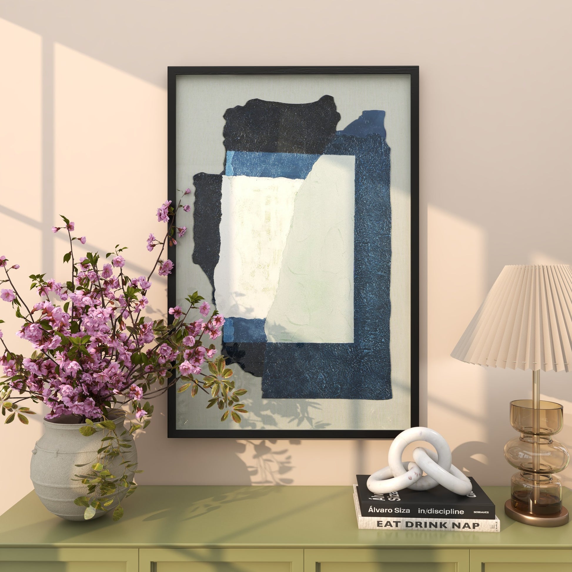 Abstract Linen Fabric Layered 3D Textured Living Room Framed Wall Art with Gray Backing