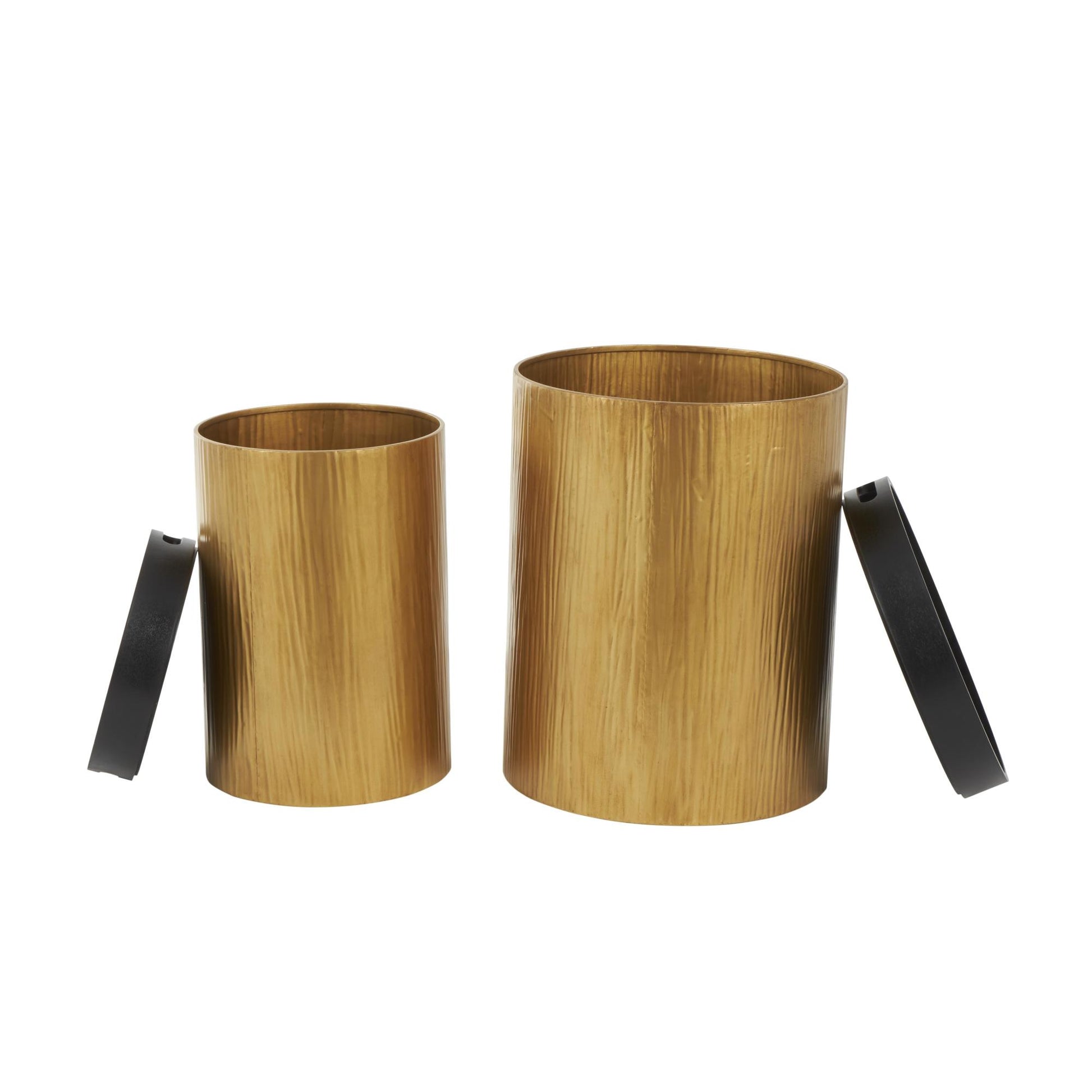 Set of 2 Gold Metal Nesting Side End Accent Table with Black Tray Tabletops