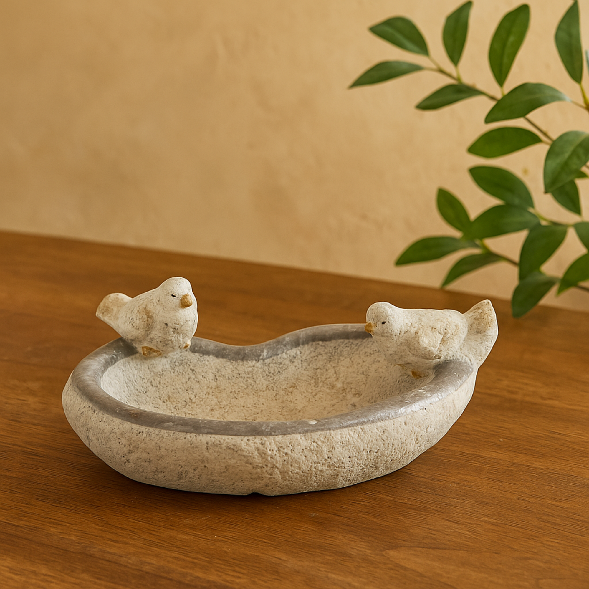 Bird Gray Polystone Indoor Outdoor Decorative Garden Sculpture with Bath Bowl