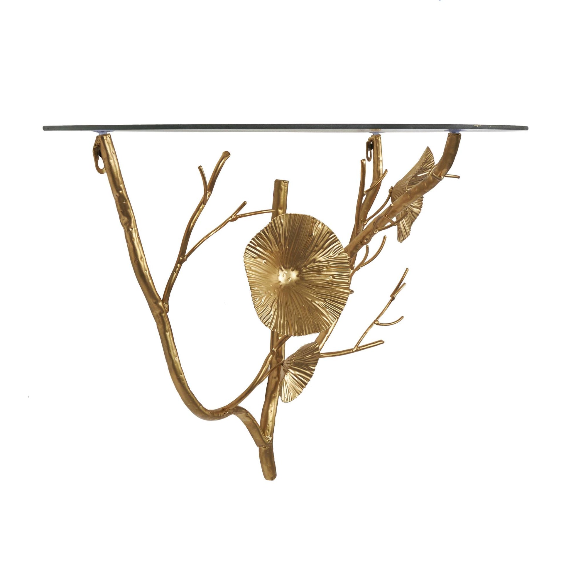 Floral Metal Branch Room Wall Shelf with Tempered Glass Top