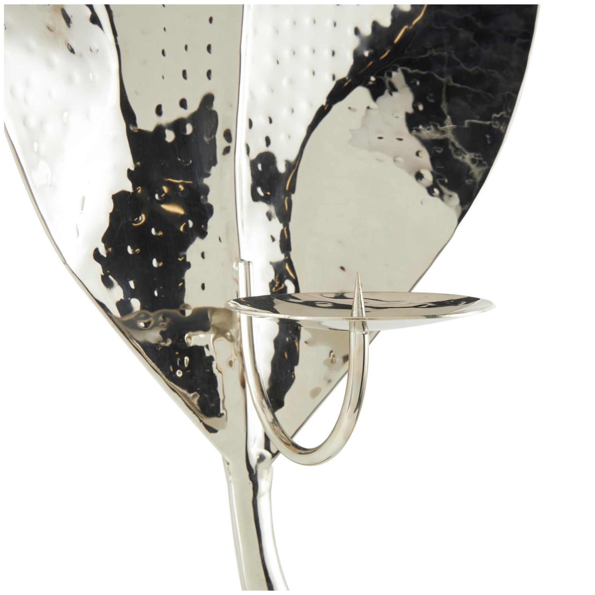 Leaf Silver Stainless Steel Metal Slim Single Candle Indoor Outdoor Wall Sconce with Hammered Design