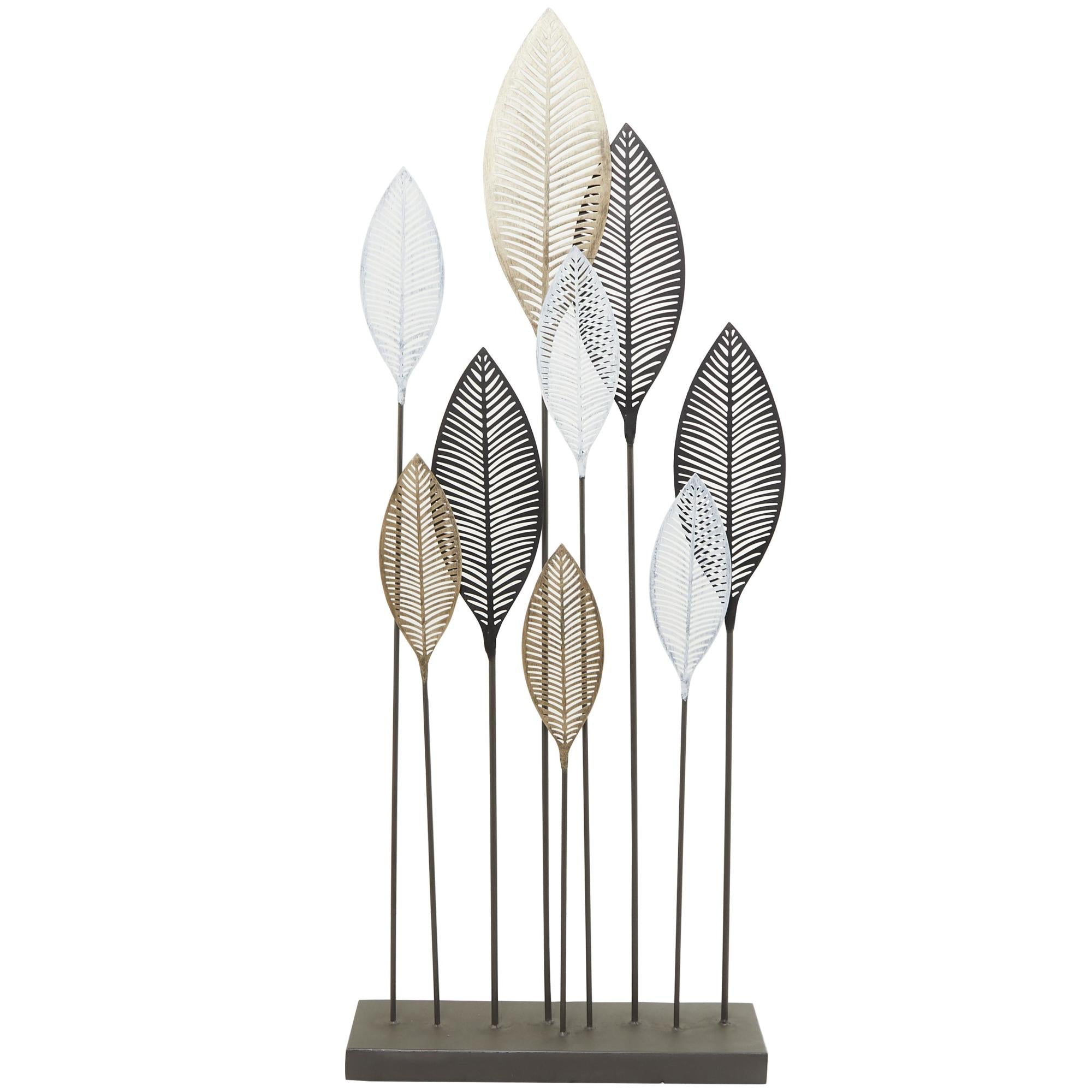Leaf Bronze Metal Sculpture with Black Base