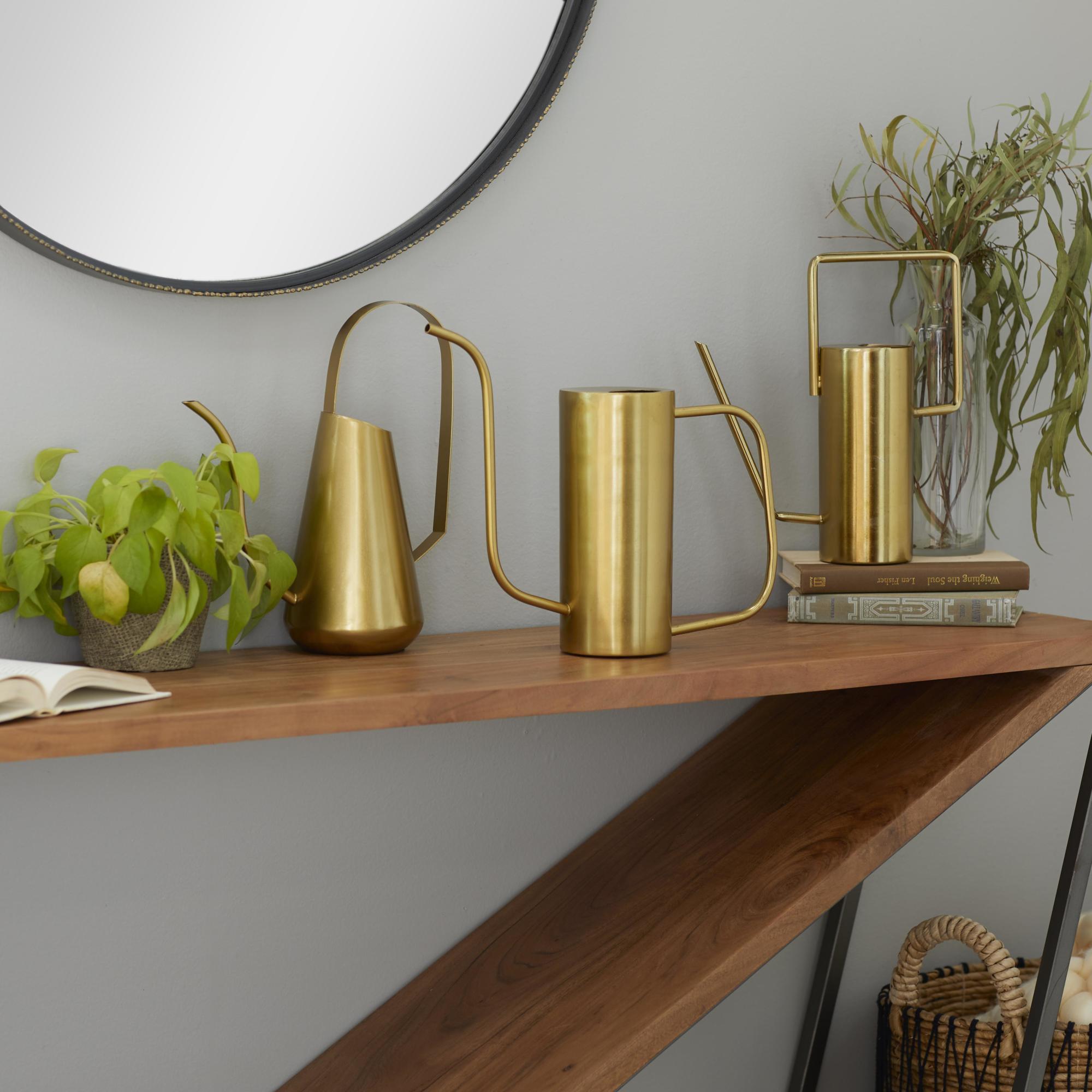 Set of 3 Watering Can Gold Metal Indoor Outdoor Planter