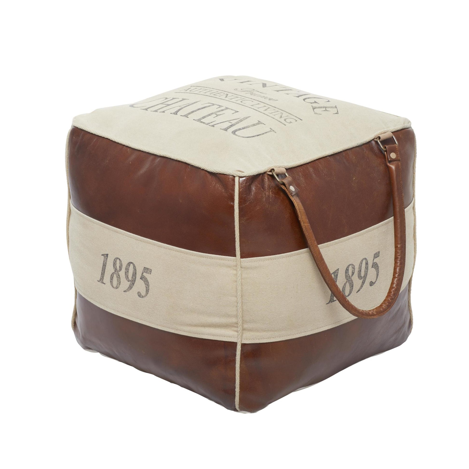 Star Canvas Stuffed Pouf with Leather Accents