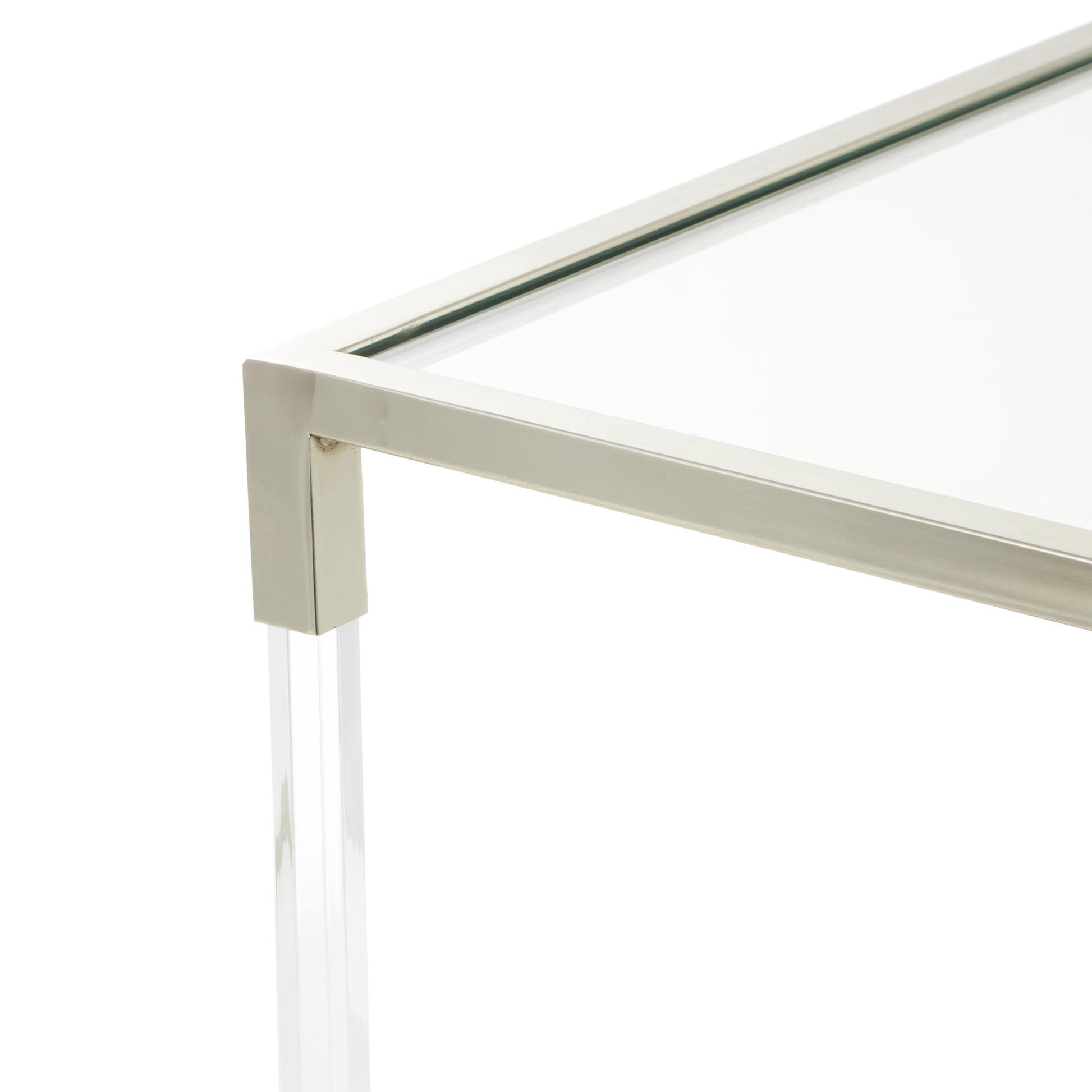 Metal Living Room Coffee Table with Clear Glass Top and Acrylic Legs